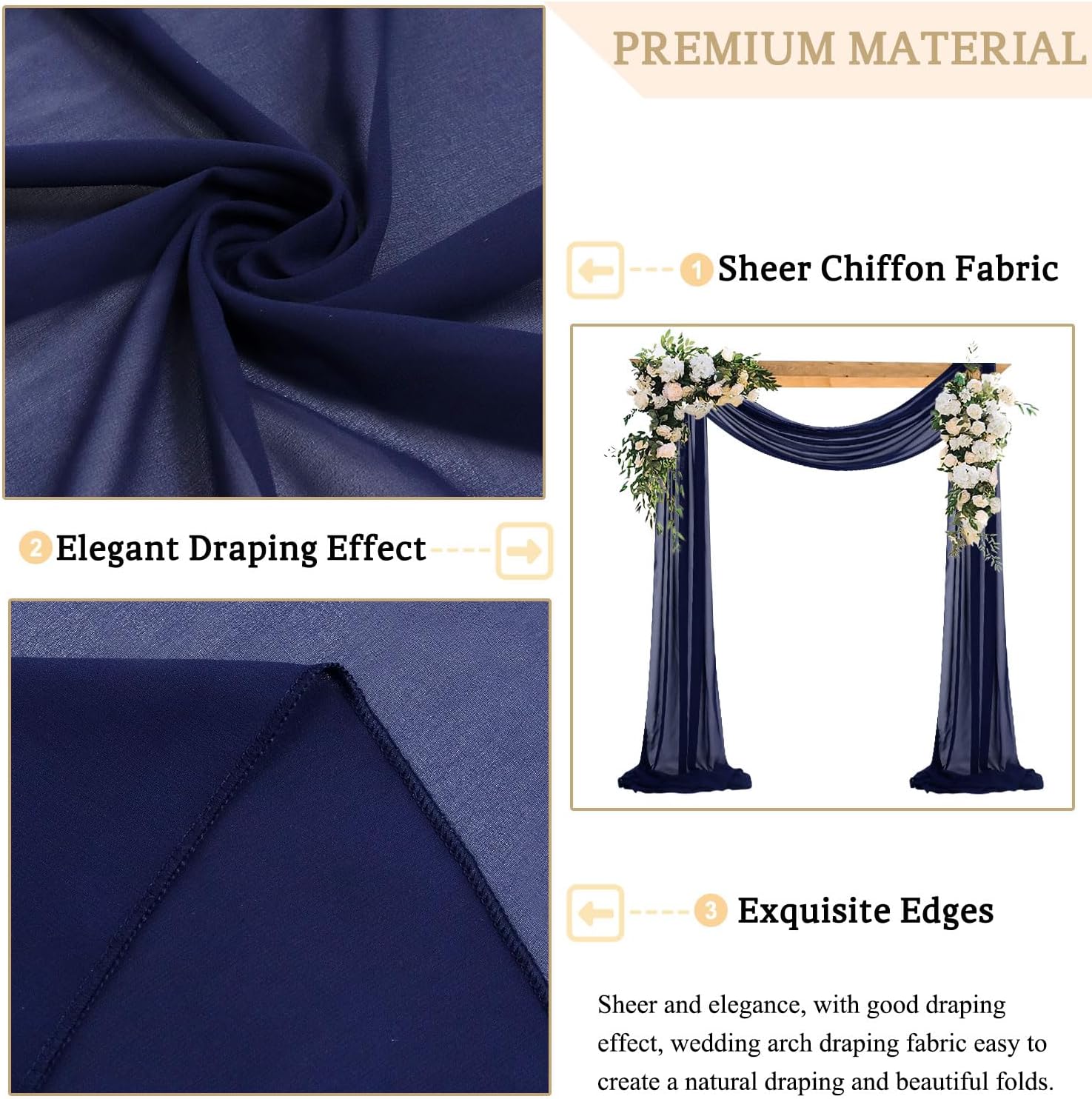 1 panel de tela de gasa de 29 x 20 pies, color azul marino, cortinas transparentes para telón de fondo, para arco de boda, arcos de boda para