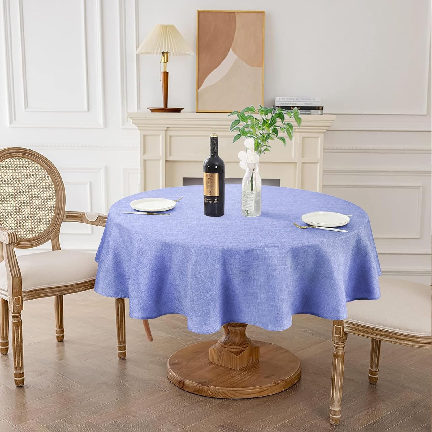 Mantel redondo de tela texturizada de 60 pulgadas, resistente al agua, a prueba de satén, mantel redondo para cocina, comedor, decoración de fiestas