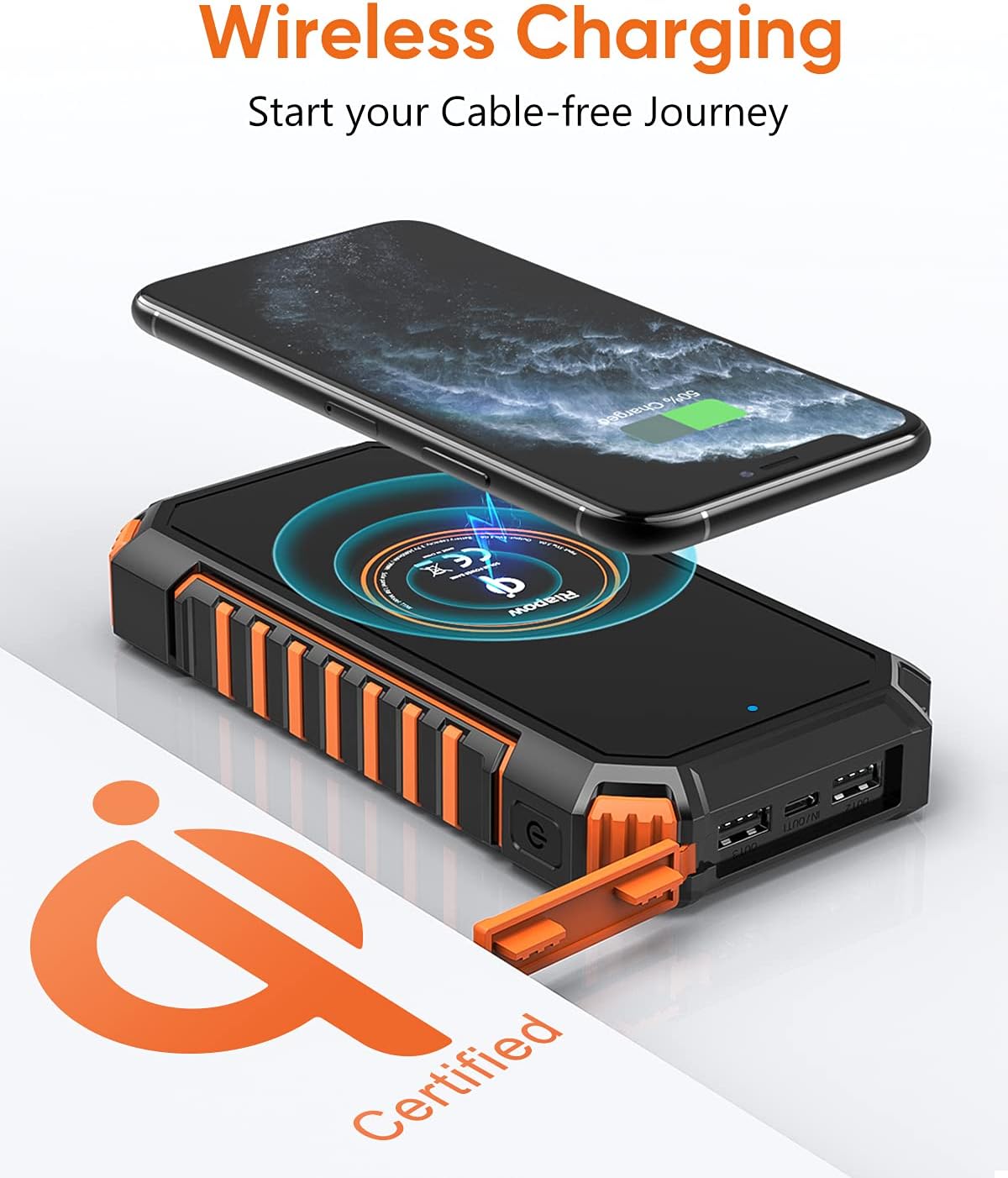 Riapow 26800mAh cargador solar inalámbrico cargador portátil y 27000mAh banco de energía solar con cables