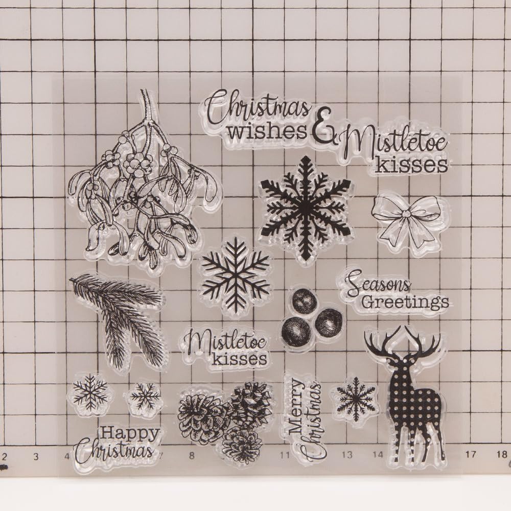 Sello transparente de silicona transparente, diseño de copos de nieve, hojas de pino, ciervos, piñas, tarjetas de álbum de goma para hacer tarjetas,