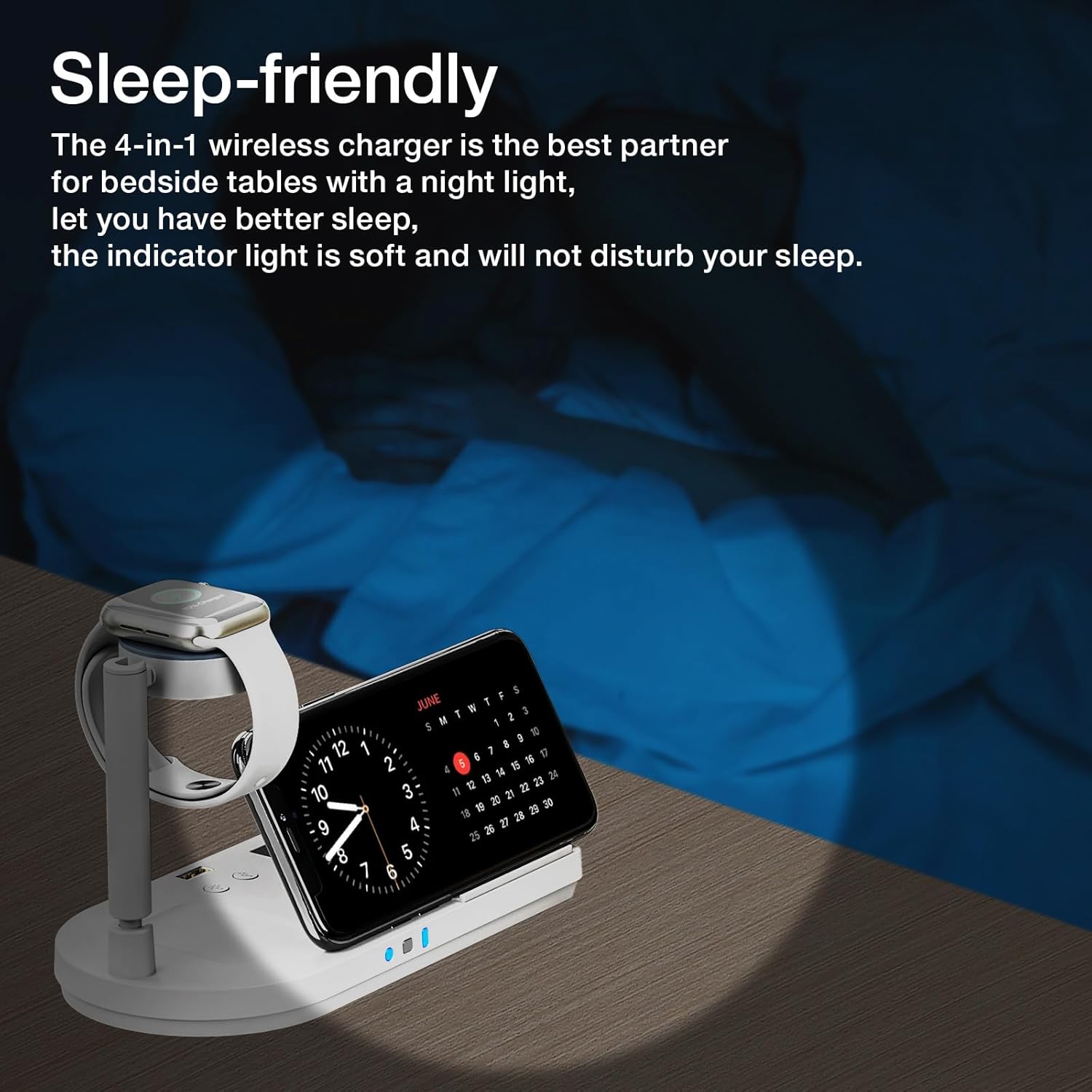 Estación de carga portátil 4 en 1 para productos Apple, soporte inalámbrico de carga rápida con lámpara de noche compatible con iPhone 1514131211,