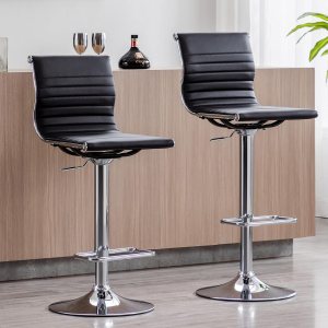 Kmax Taburetes de bar de metal, sillas giratorias negras de altura ajustable, taburete de cuero sintético sin brazos para cocina, oficina, club, Kmax Taburetes de bar de metal, sillas giratorias negras de altura ajustable, taburete de cuero sintético sin brazos para cocina, oficina, club,
