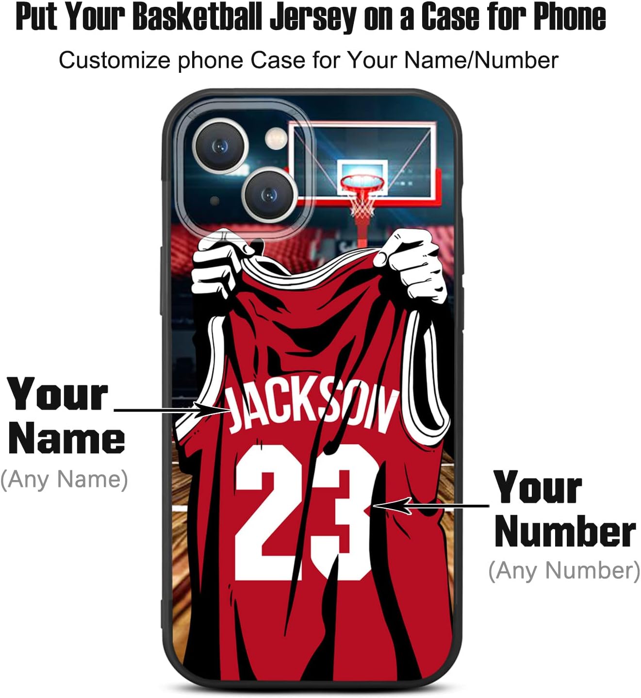 VNGDA Nombre y número personalizados de bricolaje  Houston Basketball Jersey  Funda de silicona líquida para iPhone 15 14 Pro Max 13 12 11 Xs Max Xr