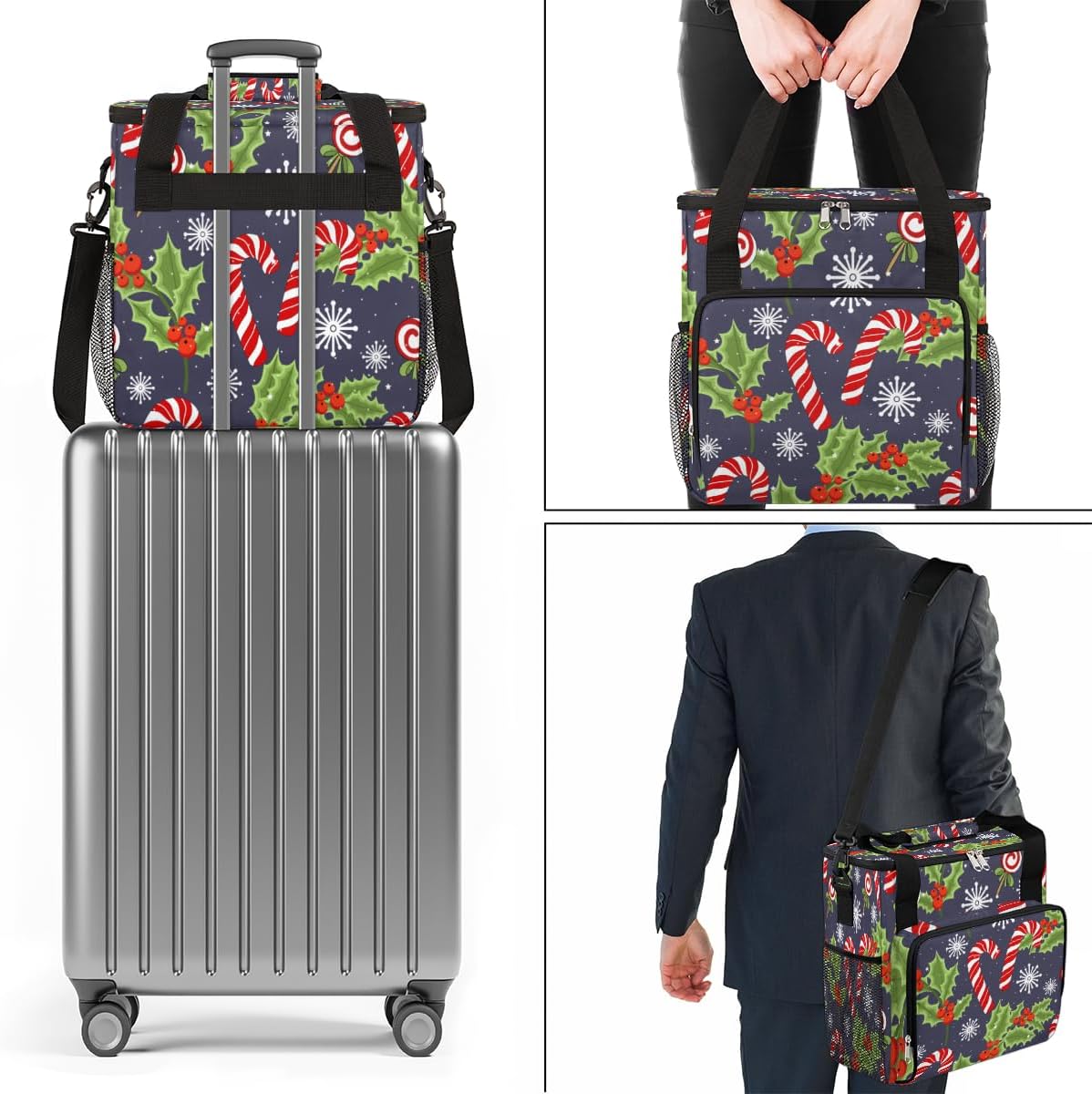 FengQuGou Bolsa de café de Navidad con diseño de hojas de acebo y bayas, bolsa de almacenamiento de viaje compatible con Keurig K-Mini o K-Mini Plus