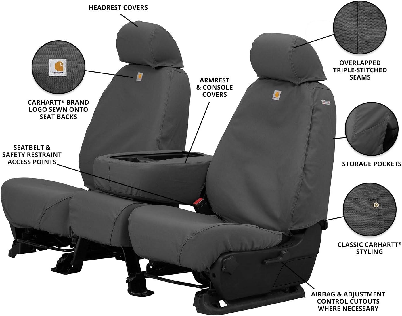 Covercraft Carhartt Fundas de asiento personalizadas  SSC3456CAGY  Asiento de banco de 1 fila 402040  Compatible con modelos selectos Chevrolet