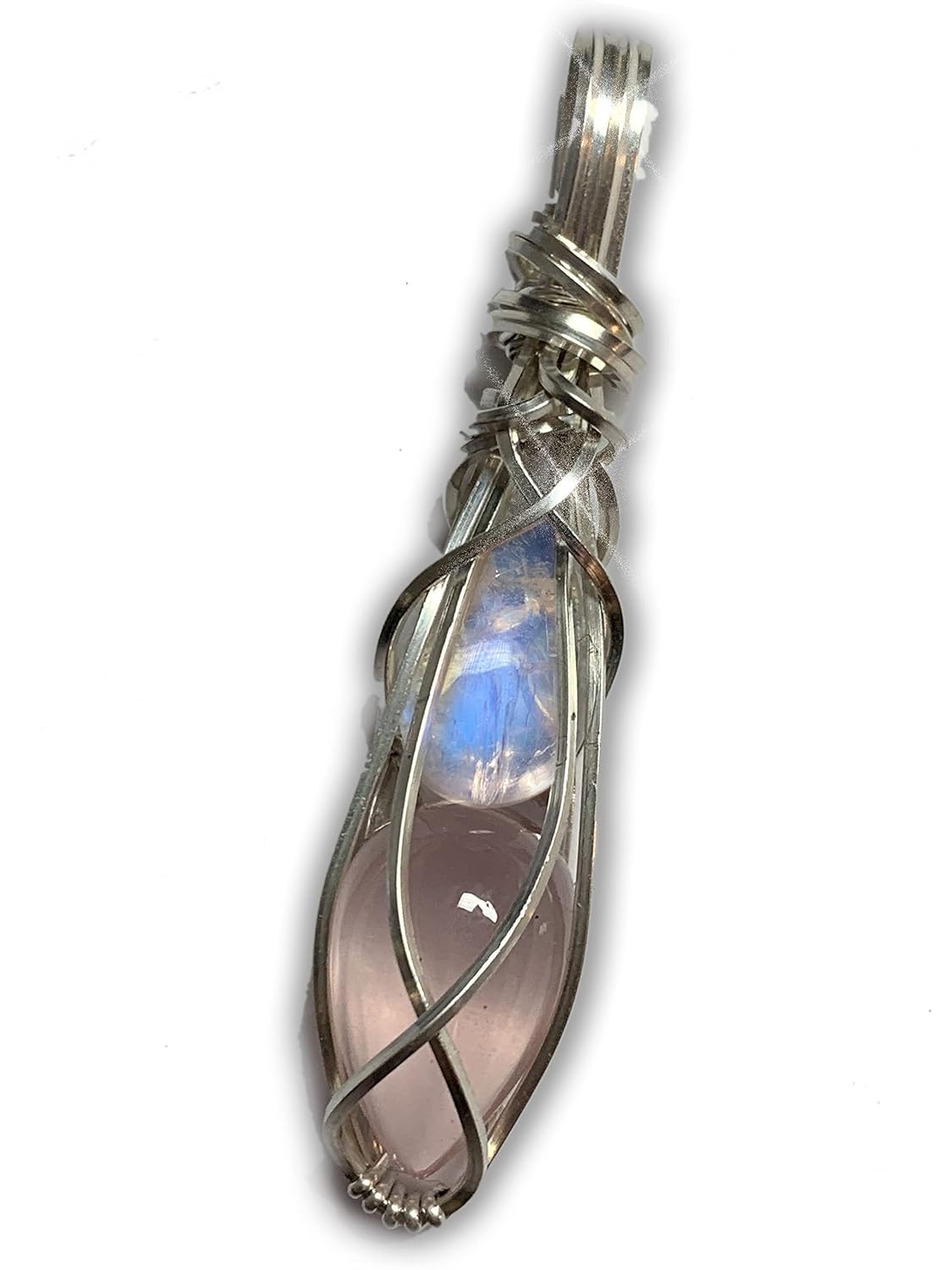 Moonstone and Rose Quartz Crystal Pendant Necklace Sterling Silver or 14K Gold Fill Love Healing Stone Valentines day Jewelry MR7 (sterling-silver)