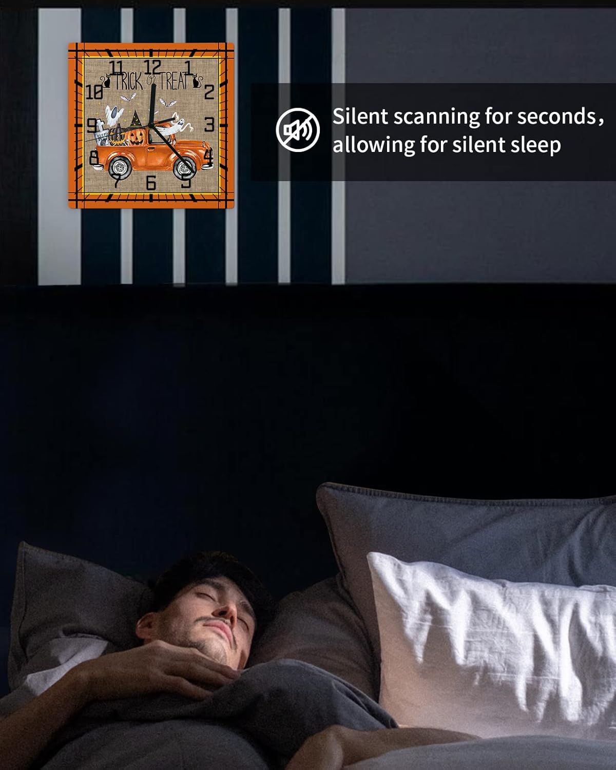 Wall Clock Orange Truck With Pumpkin Battery Operated Clocks Wooden Silent Non-Ticking Wallclock 10 Inch Black Cat Bat Square Wall Clock for Living