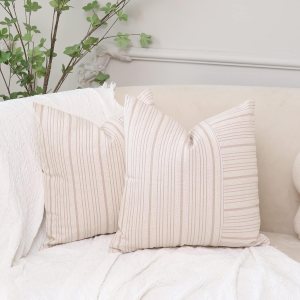 Yidmtus Juego de 2 fundas de almohada cuadradas de 18 x 18 pulgadas, diseño de retazos de rayas marrones, fundas de cojín cuadradas para sofá, silla Yidmtus Juego de 2 fundas de almohada cuadradas de 18 x 18 pulgadas, diseño de retazos de rayas marrones, fundas de cojín cuadradas para sofá, silla