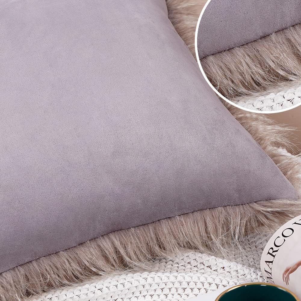 inchgrass Funda de cojín de piel sintética de pelo largo, suave, decorativa, mullida, sin inserto para cama, sofá (1 pieza de 18 x 18 pulgadas,