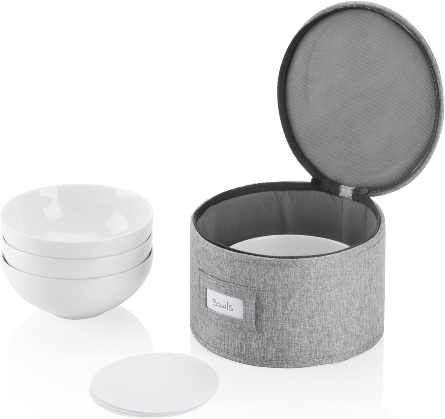 Estuche de almacenamiento de porcelana para cuencos o platos de postre  8.5 pulgadas de ancho x 6 pulgadas de alto  Incluye 12 divisores de fieltro,