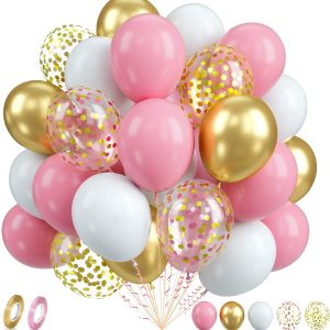 Biapian Globos de oro rosa, 60 globos rosa, blanco y dorado, globos de confeti dorado metálico de 12 pulgadas, globo de látex rosa pastel, helio Biapian Globos de oro rosa, 60 globos rosa, blanco y dorado, globos de confeti dorado metálico de 12 pulgadas, globo de látex rosa pastel, helio