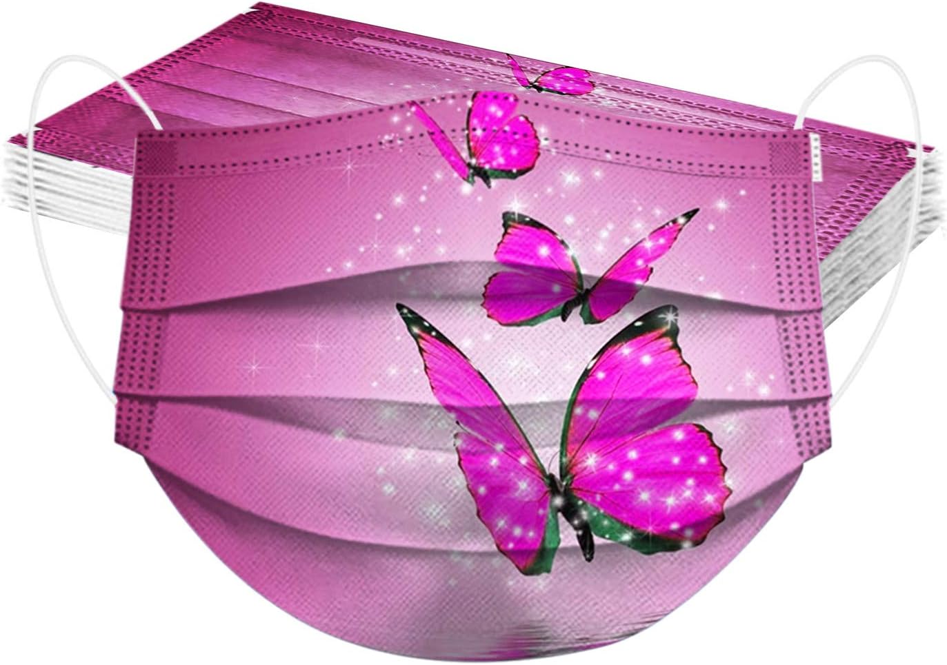 Rowa Paquete de 50 mascarillas desechables de mariposa para adultos con diseño, 3 capas protectoras transpirables para mujeres y hombres con alambre