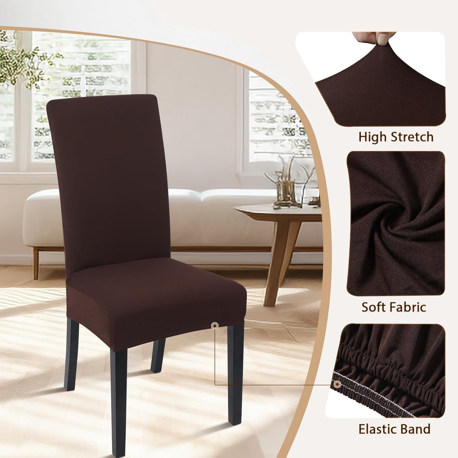 SearchI, Fundas para sillas de comedor, juego de 6, de tela de elastano suave y elástica, extraíbles, lavables, protectores de polvo para sillas de