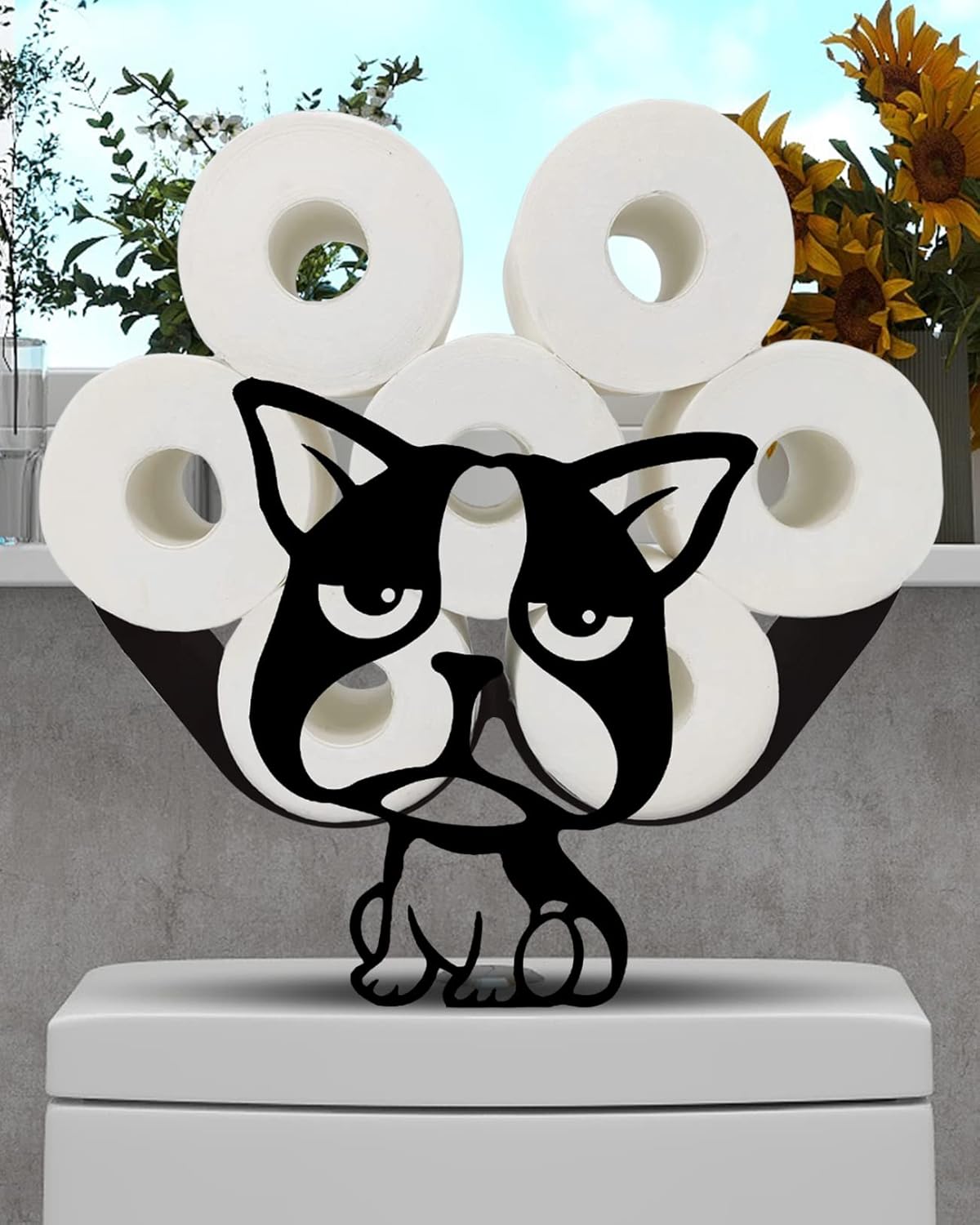Gojoamoy Bulldog Soporte de almacenamiento de papel higiénico, decoración de animales de metal, decoración de baño, organizador independiente para