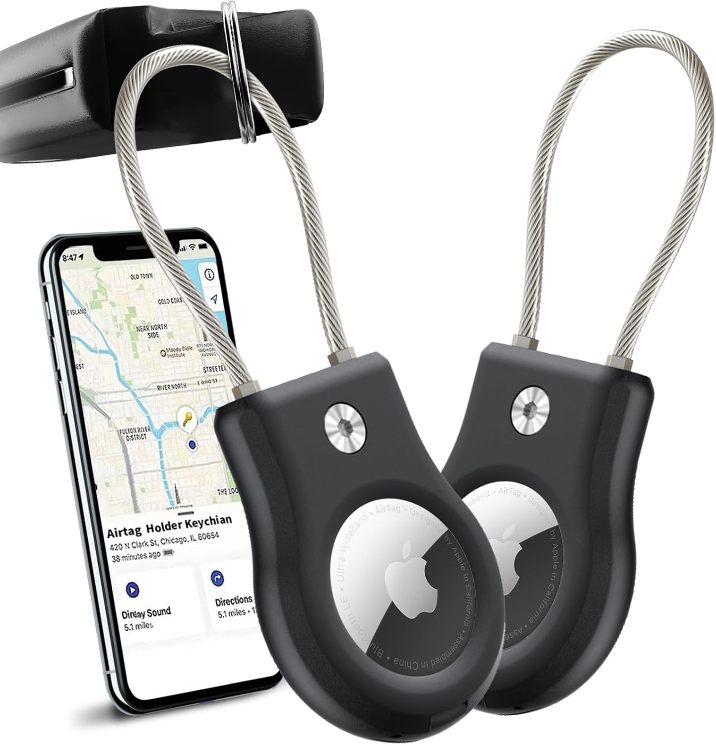 Paquete de 2 soportes seguros para AirTag con cable de alambre, accesorio protector para AirTag para Apple AirTag, cerradura antirrobo para