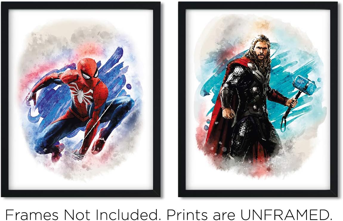 Marvel Avengers – Impresiones artísticas de superhéroes en acuarela (sin marco), gran regalo de 10 (8 x 10 pulgadas), decoración para habitación de