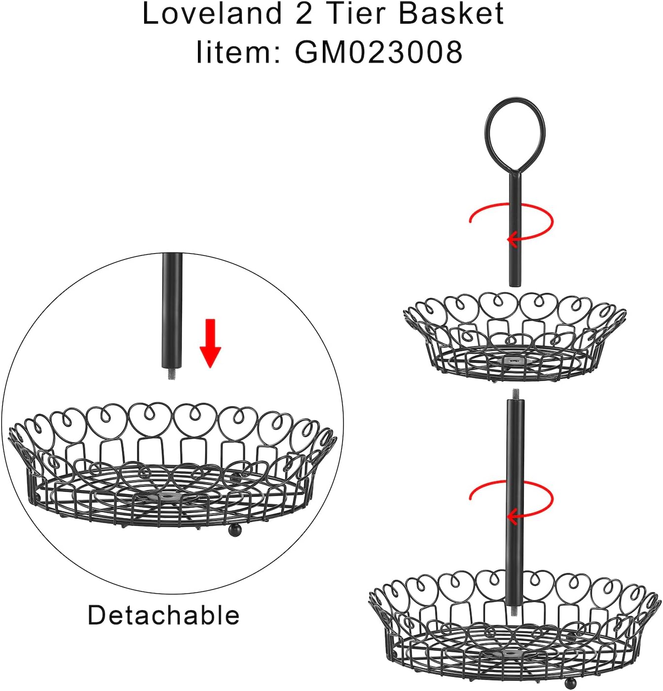 Giftburg Loveland White 2 Tier Countertop Fruit Bread Basket, 2 Tier Display Basket, Fruit Bowl, Vegetable Holder, Kitchen Storage