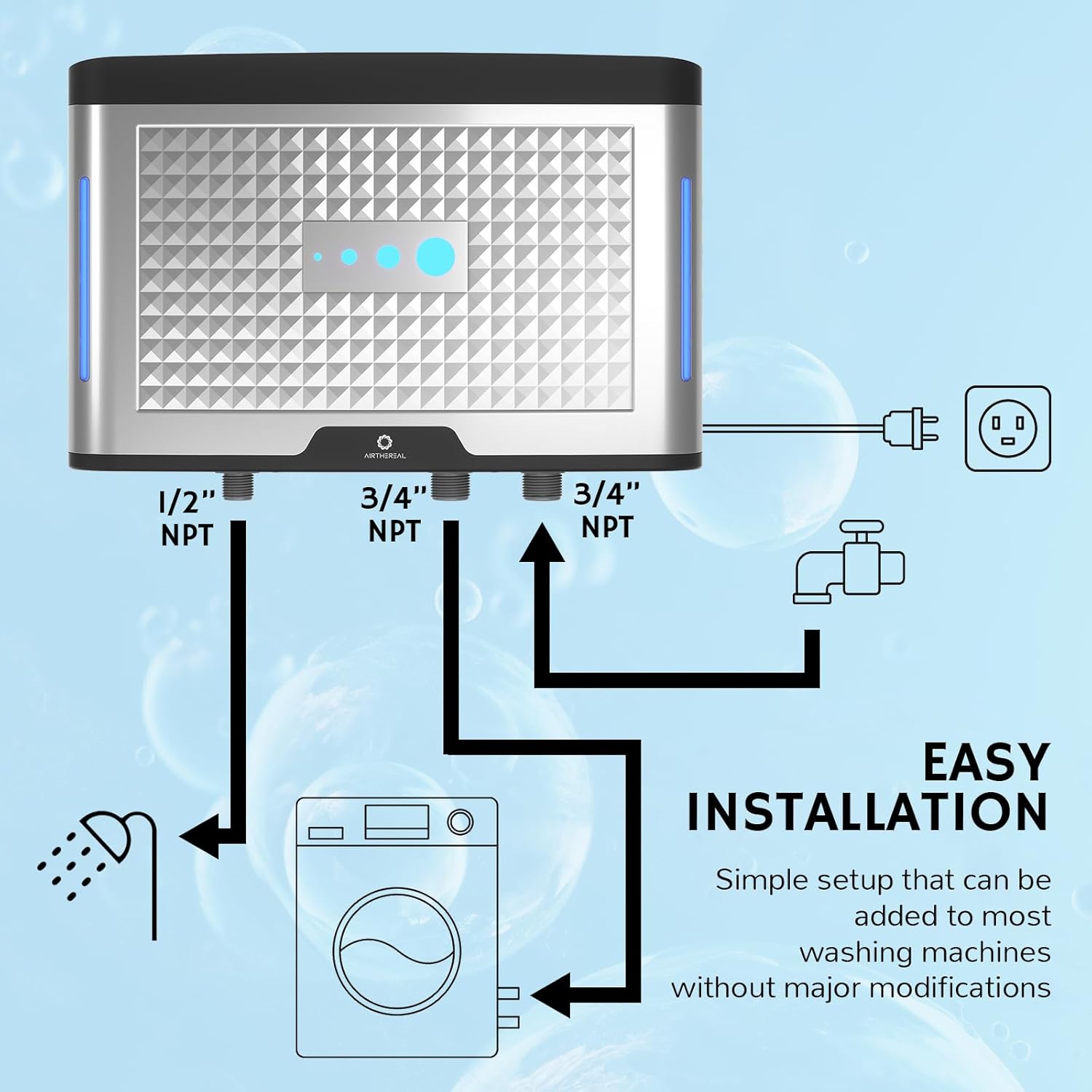 AIRTHEREAL AH20K Sistema de lavandería con ozono – Generador de ozono para lavadora, dispositivo de agua con ozono – Desinfecta y lava la ropa con