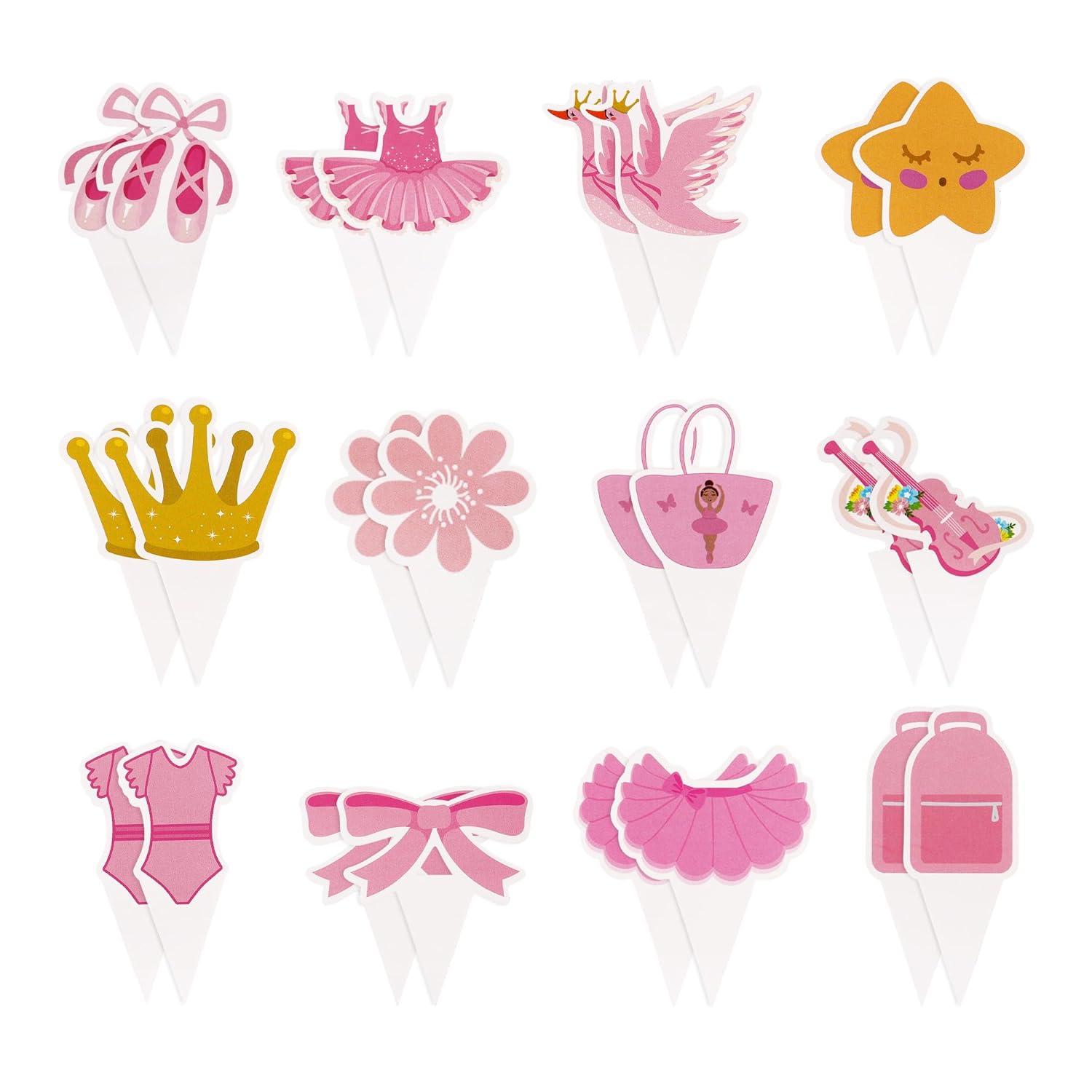 Ercadio Paquete de 24 decoraciones de tutú de bailarina para cupcakes, decoración de ballerina para niña, tutú de ballet, pantuflas para cupcakes