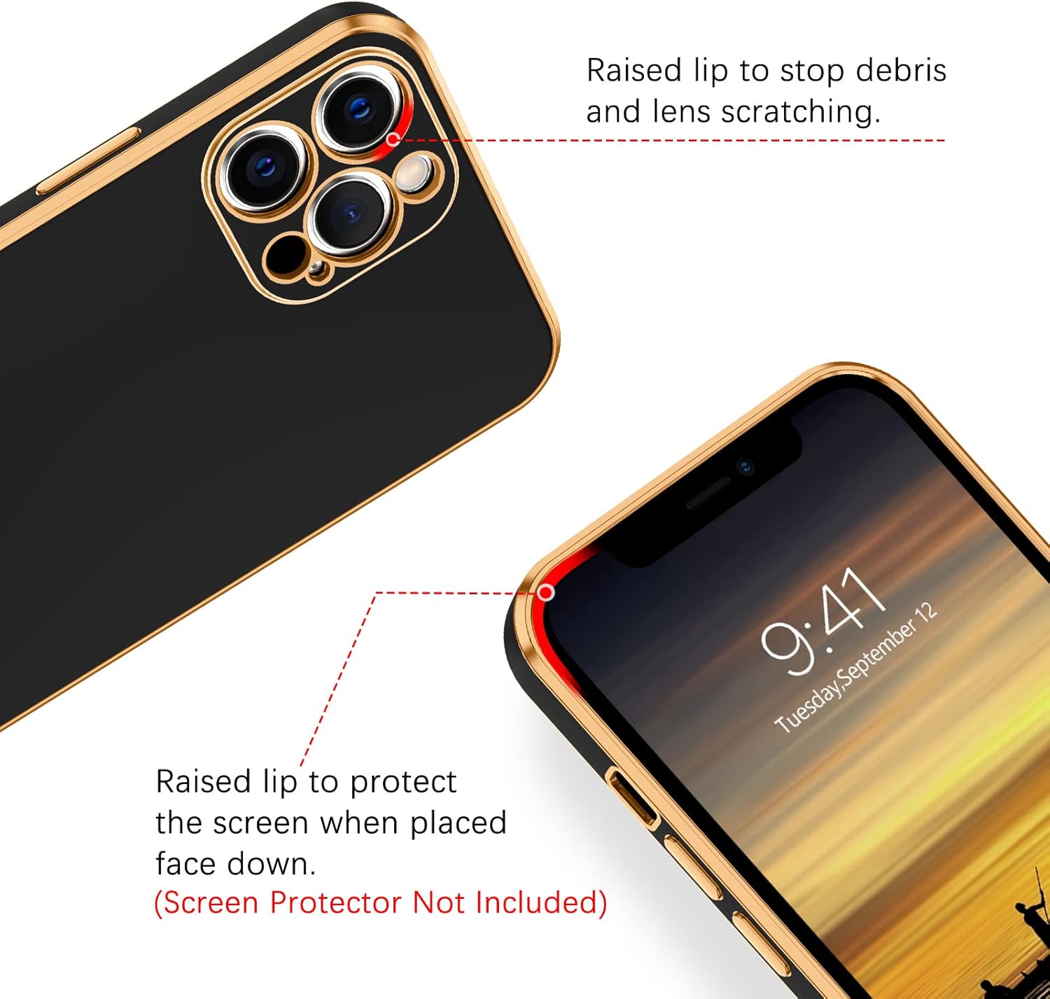 BENTOBEN Funda para iPhone 12 Pro, funda para teléfono iPhone 12 Pro 6.1, ajuste delgado, de lujo, color dorado, protección a prueba de golpes,