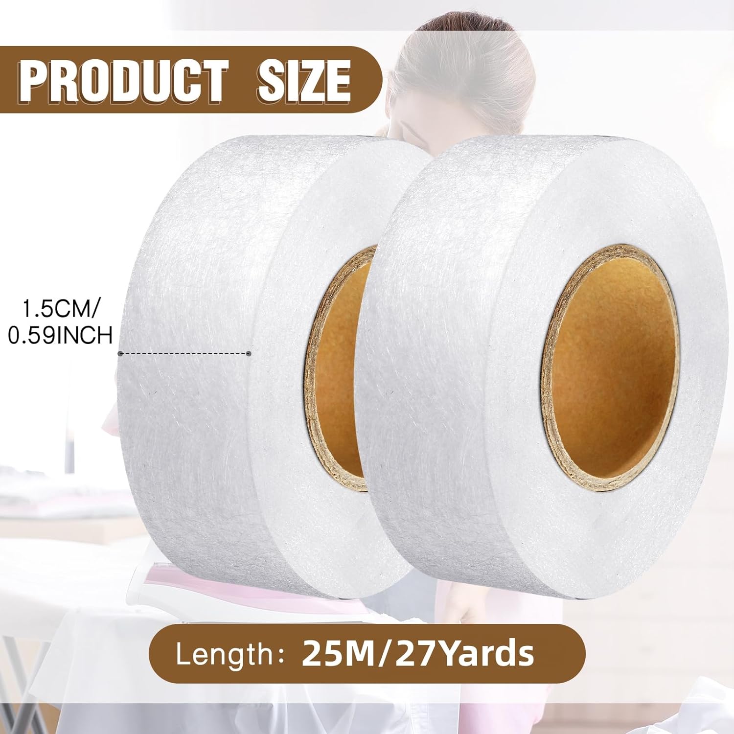 2 rollos de cinta de fusión de tela adhesiva para el dobladillo, cinta adhesiva para planchar cada 12 pulgada (negro claro, negro pesado, 27 yardas