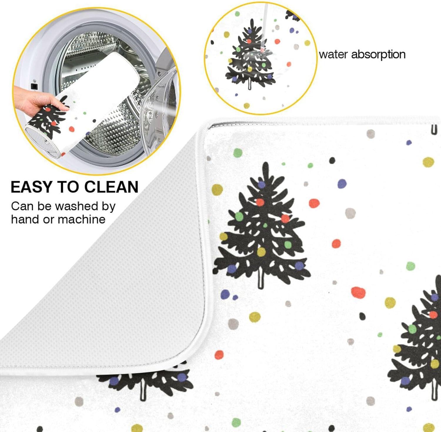 Christmas Fir Trees Dish Mat Washnable Absorbent Kitchen Counter Mat Dish Drainer Mat Tapete Para Cocina 16” x 18”