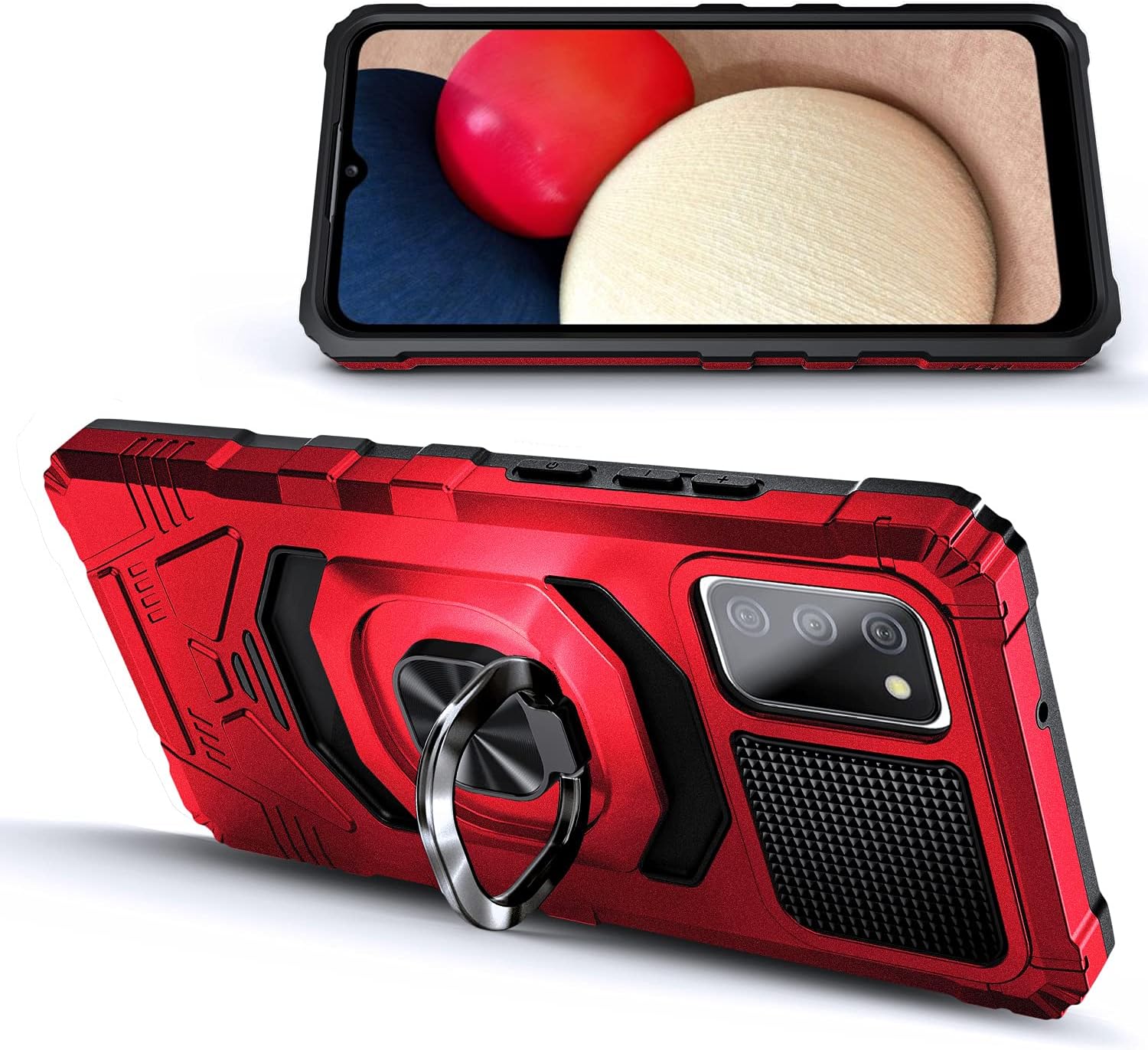 NZND Funda para Galaxy A02S, funda para teléfono Samsung AO2S con protector de pantalla de vidrio templado, protector de cuerpo completo a prueba de