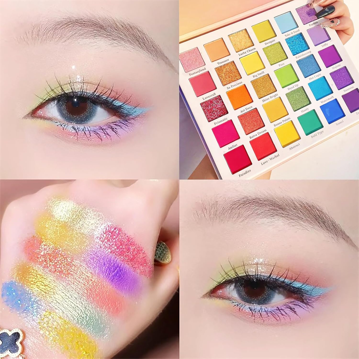 Paleta de sombras de ojos de Halloween, paleta de sombra de ojos arcoíris de 30 colores y máscara de encaje, colores brillantes y vibrantes, sombras