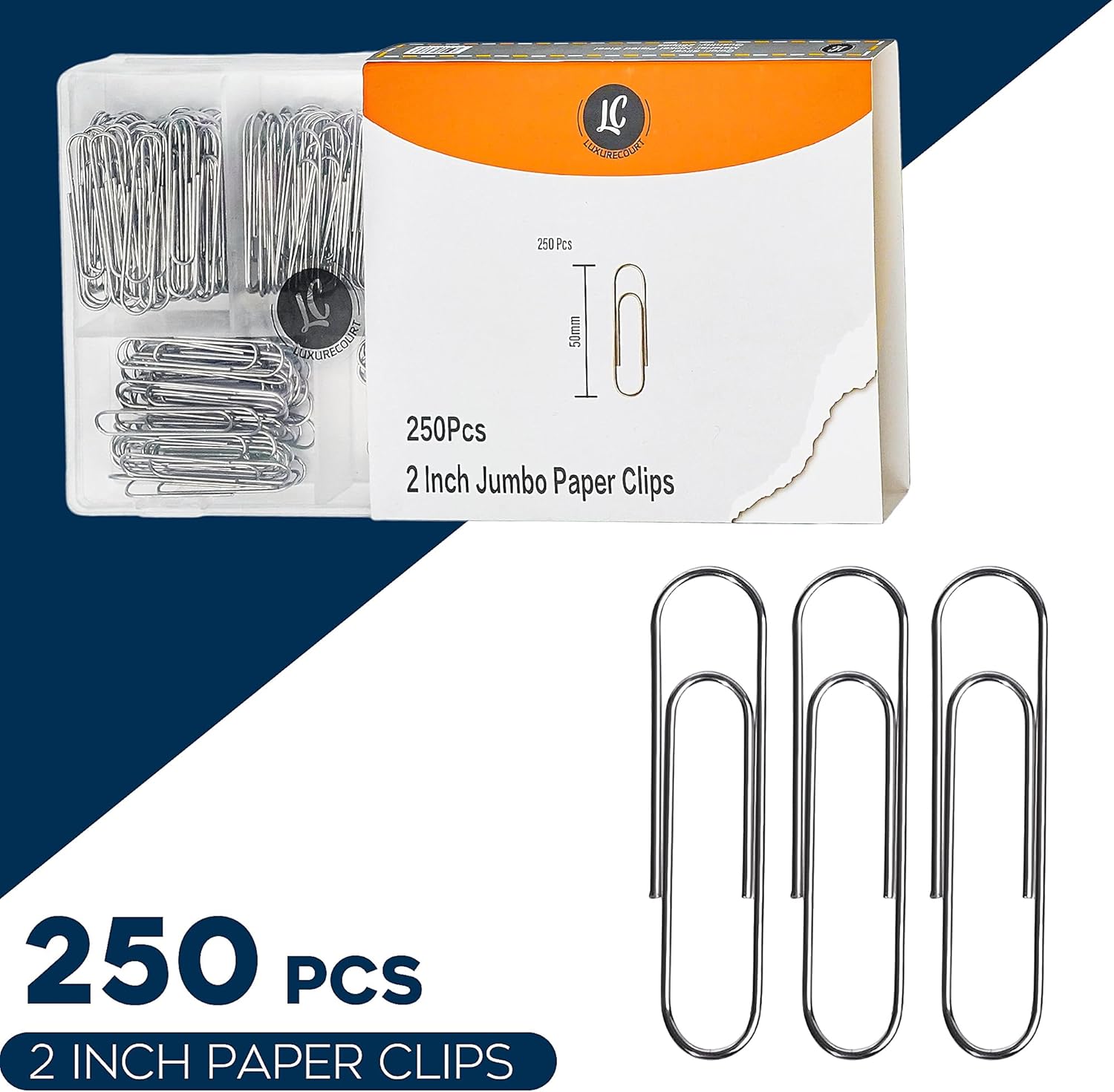 Paquete de 250 clips de papel de 2 pulgadas de gran tamaño  Clips plateados jumbo de 2 pulgadas a granel, resistentes al óxido, clips de acero