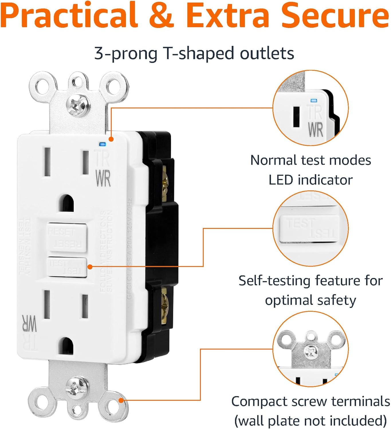 Tienda Basics Receptáculo GFCI resistente a la intemperie con indicador LED, 15 amperios, color blanco