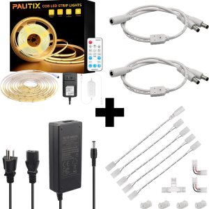 PAUTIX COB – Tira de luces LED de 3000 K, 16.4 pies regulables DC24V blanco cálido, kit de luces de cinta de alto lumen con fuente de alimentación PAUTIX COB – Tira de luces LED de 3000 K, 16.4 pies regulables DC24V blanco cálido, kit de luces de cinta de alto lumen con fuente de alimentación