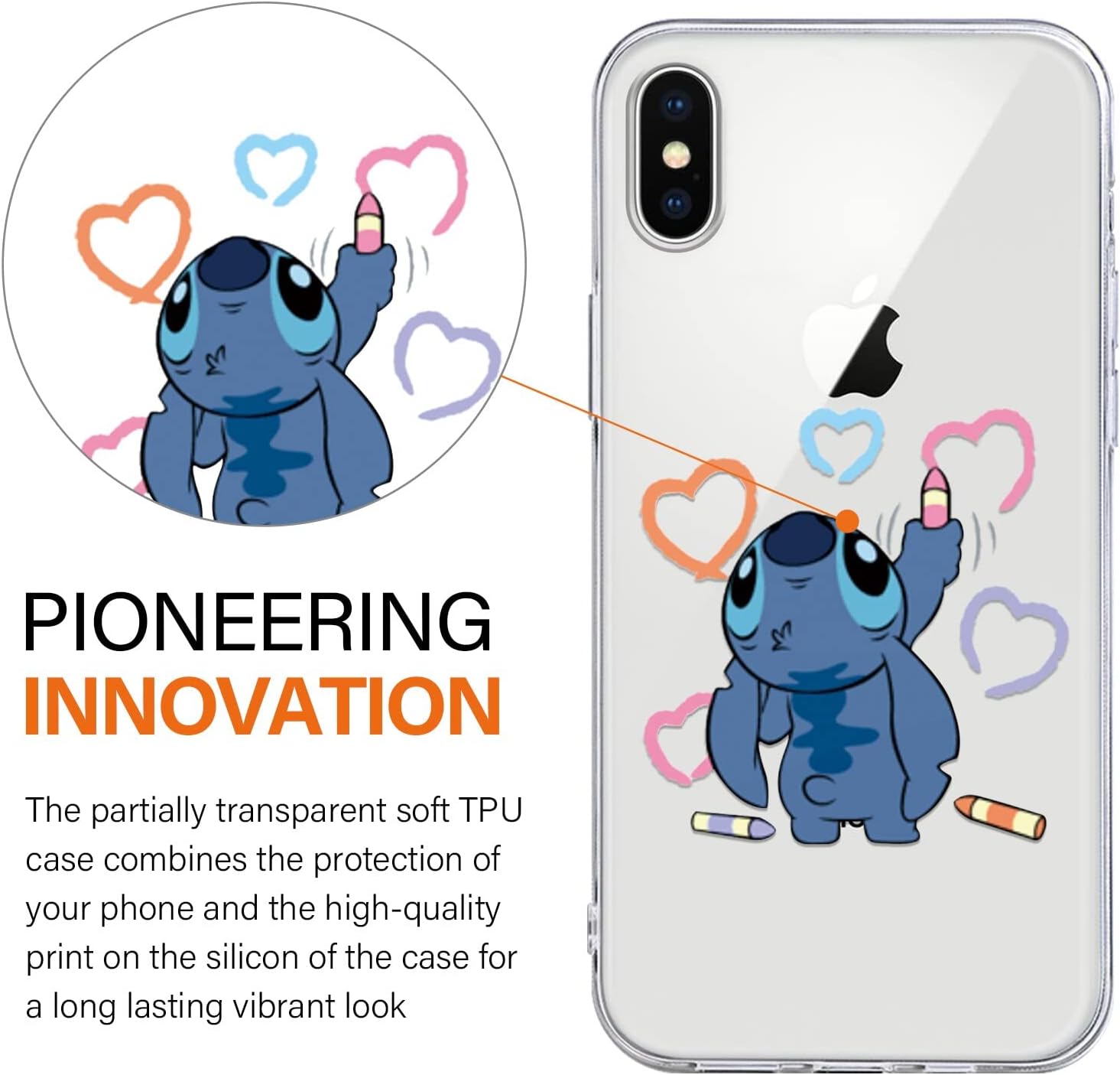 Paquete de 2 Linda funda para Apple iPhone X, funda protectora de TPU suave transparente transparente de personaje Kawaii de dibujos animados para