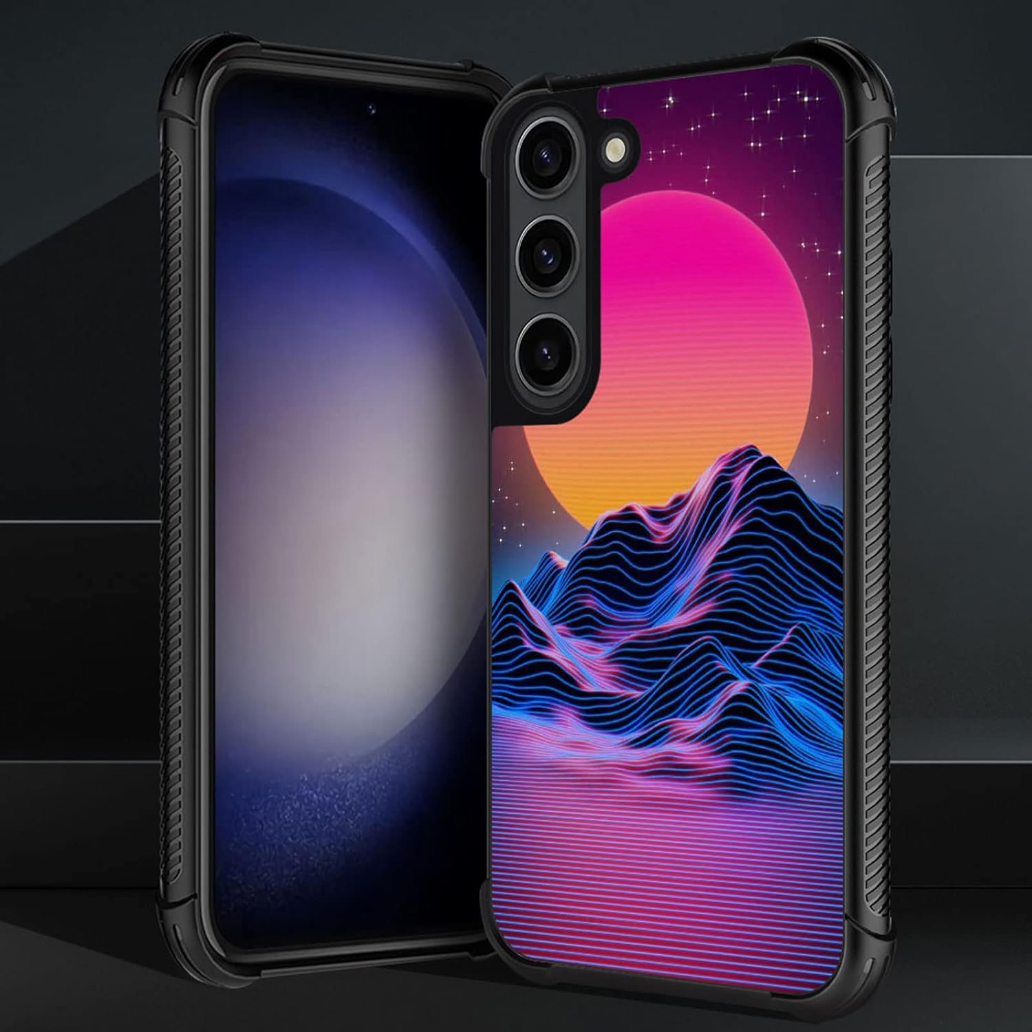 CARLOCA Synthwave – Funda compatible con Samsung Galaxy S23, diseño gráfico de identidad retro, a prueba de golpes, antiarañazos, acrílico duro para