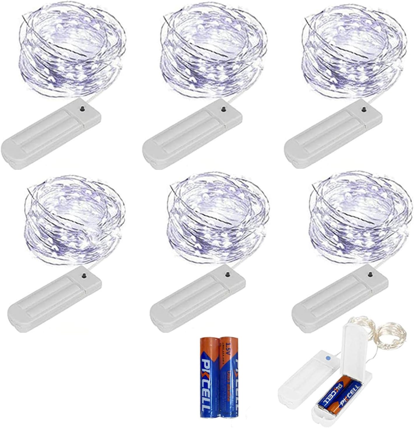 ZNYCYE Guirnalda de 50 luces LED con temporizador, 6 unidades de 8.2 pies, 8 modos, funciona con pilas, mini tira de luces LED para bricolaje, boda,