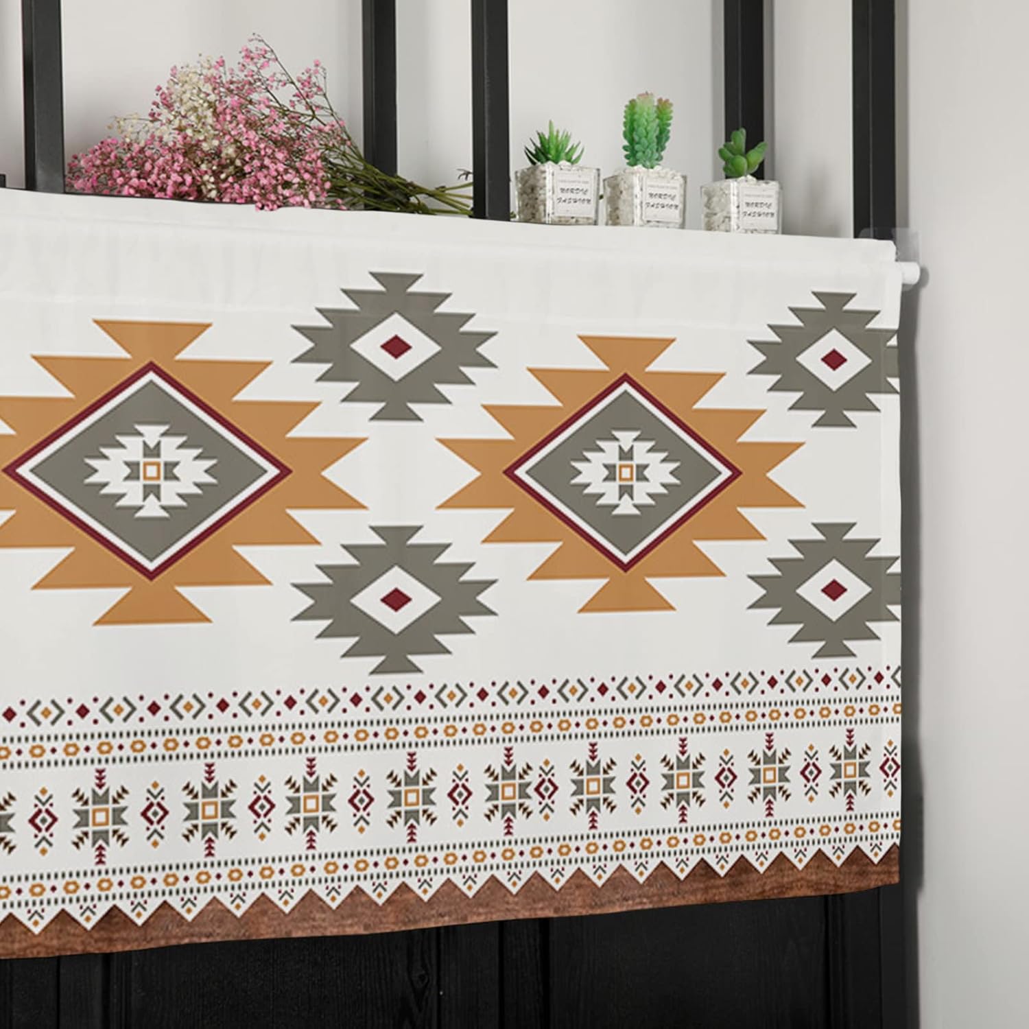 Cenefa de cortina para decoración de ventana de cocina, estilo bohemio de Tribus indígenas en el suroeste de América 54 x 18 pulgadas, cortinas de