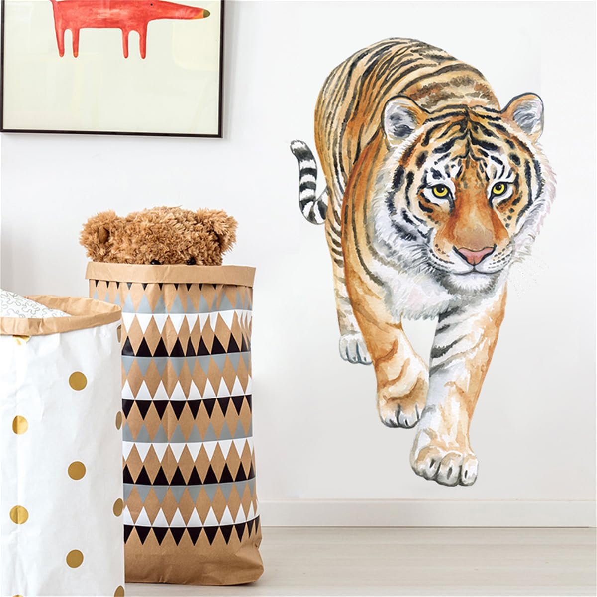 Calcomanías de pared de tigre grande, animales de la selva, el rey del bosque, calcomanías de pared extraíbles para pared de habitación de niños,