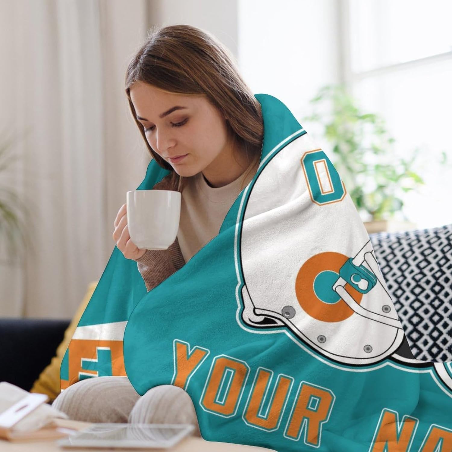 Manta de Miami con número de nombre, personalizable, regalos para fanáticos del fútbol para hombres, mujeres y niños