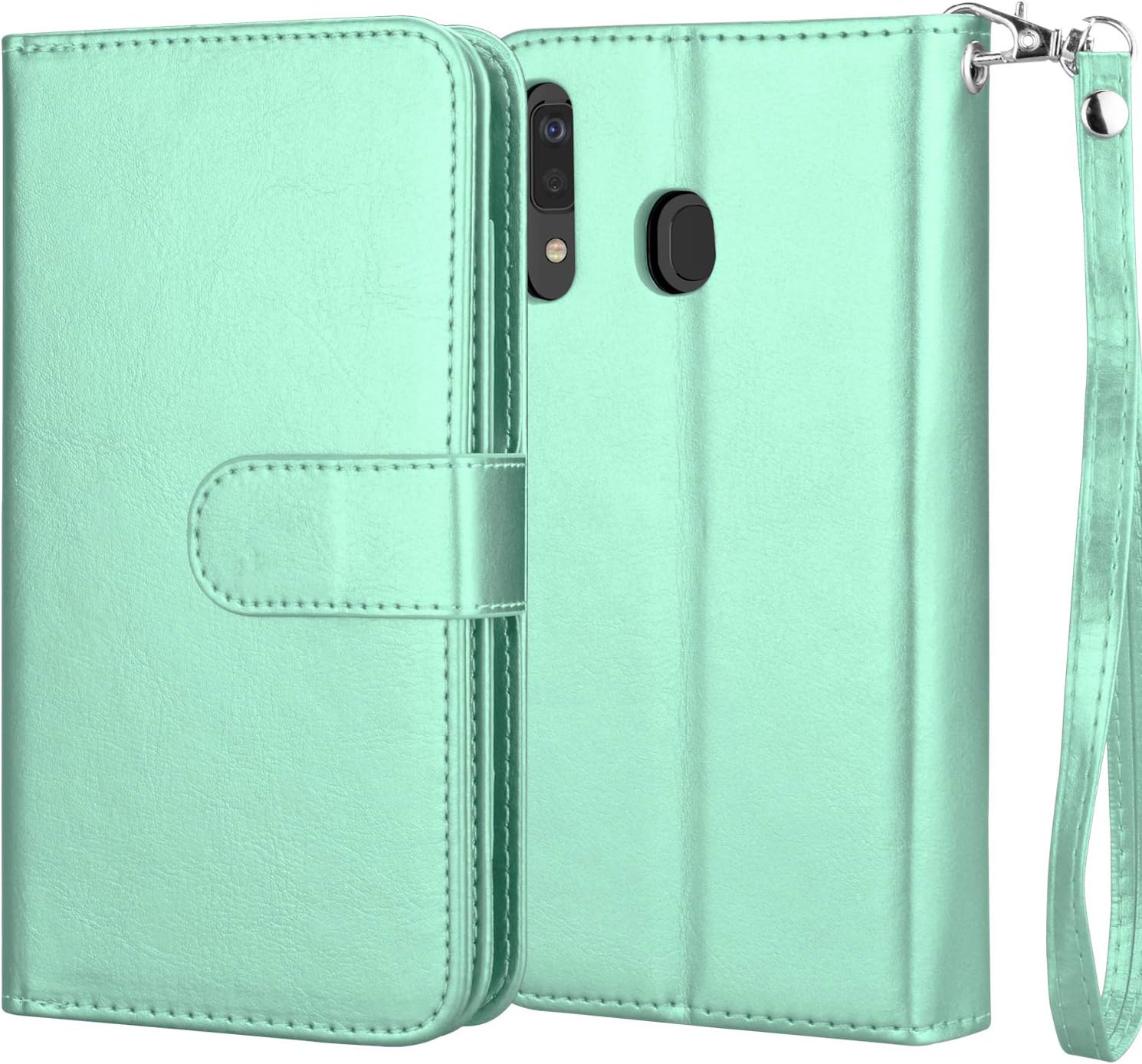 NJJEX Funda tipo cartera para Samsung Galaxy A20, para Galaxy A30, 9 ranuras para tarjetas funda de piel sintética para tarjetas de crédito de