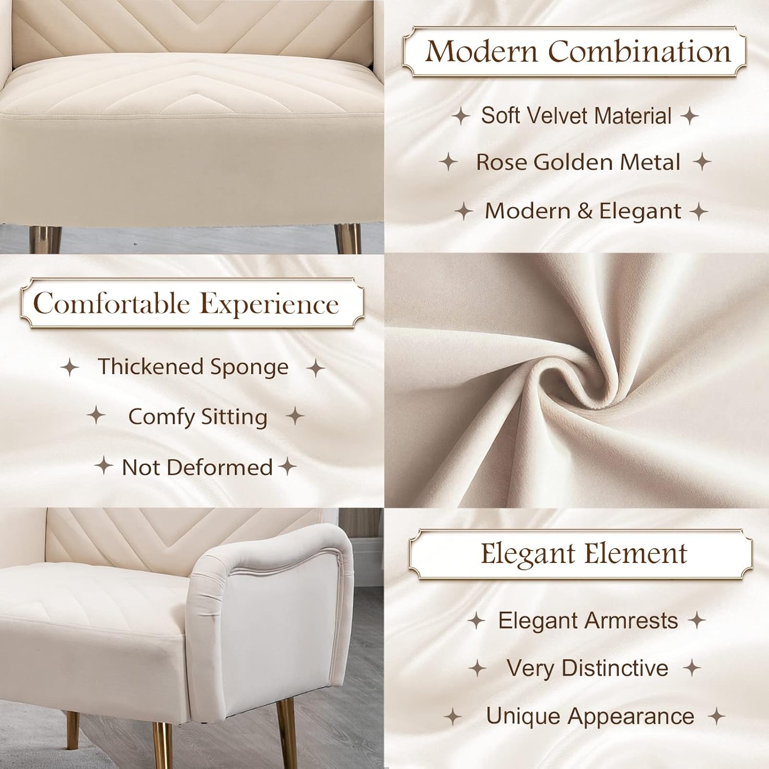 Antetek Silla decorativa moderna de terciopelo, sillón tapizado para sofá individual con patas de metal dorado rosa, sillón lateral copetudo para