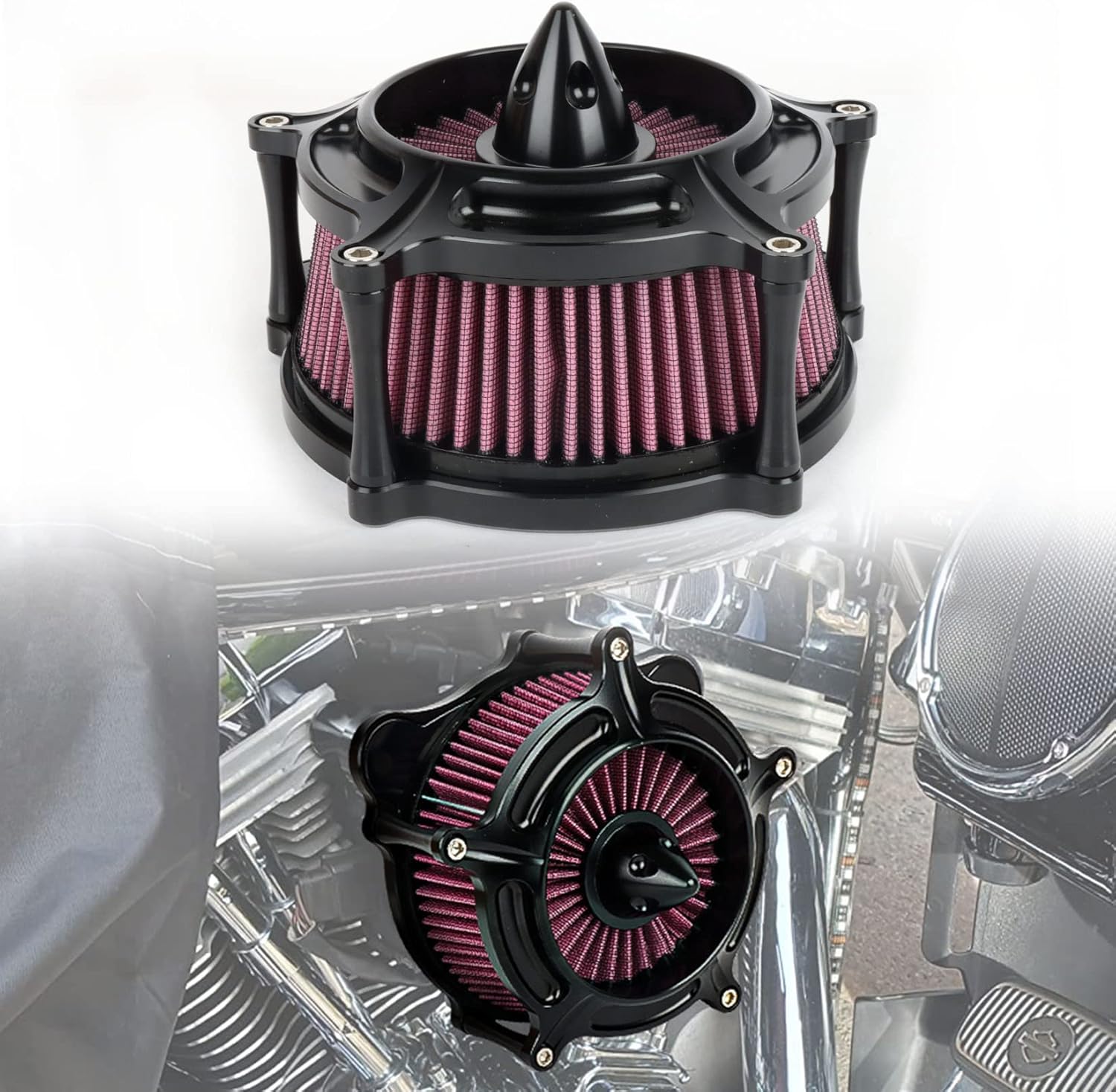PSLER Filtro de aire de turbina de motocicleta Filtro de admisión para Touring FLHR Road King FLHX Street Glide FLTR 2008-2016, para FLS Softail