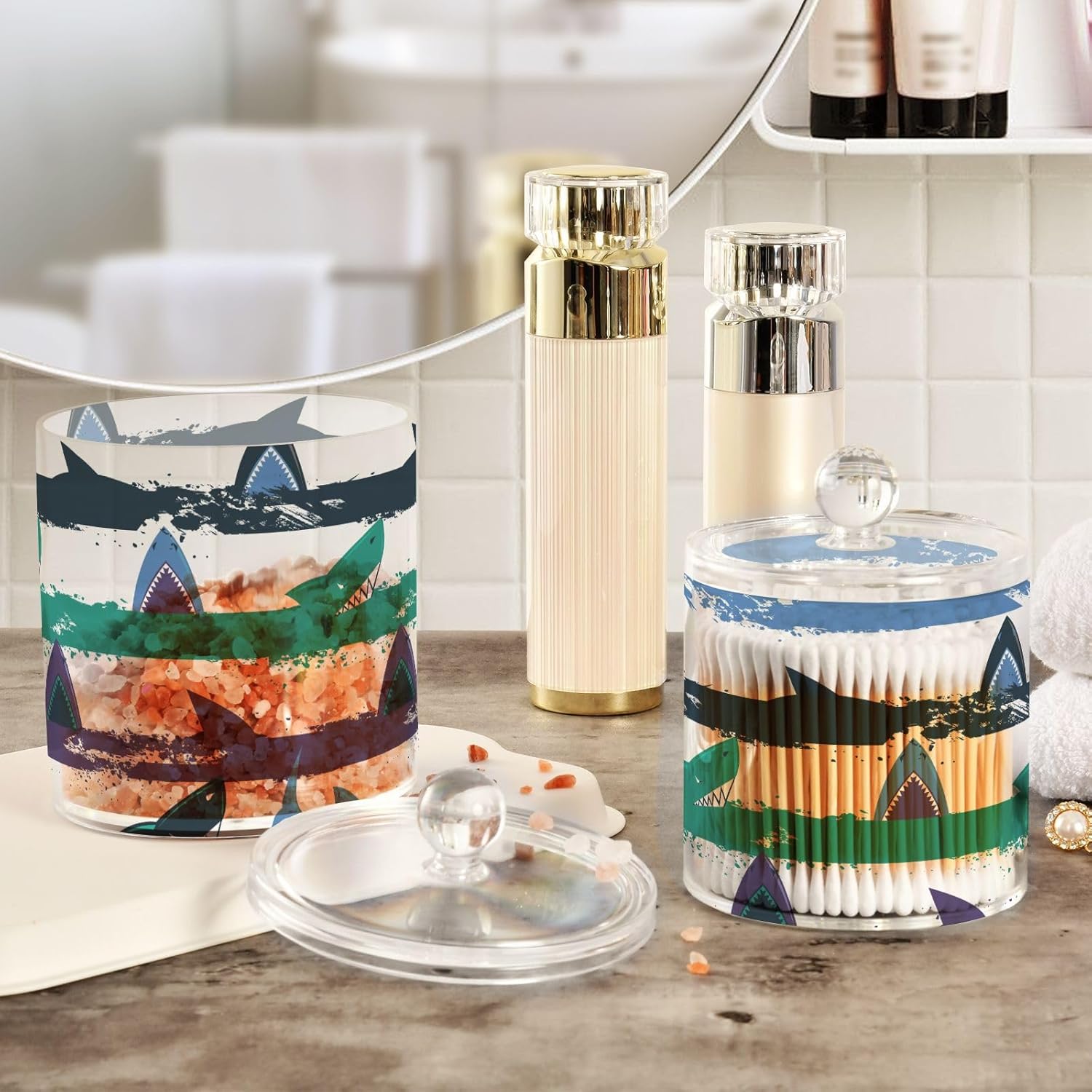 Shark Jars with Lids Containers Jar Bathroom Storage Containers Canisters Cotton Ball Holder for Dorm Room Essentials for College Students Girls