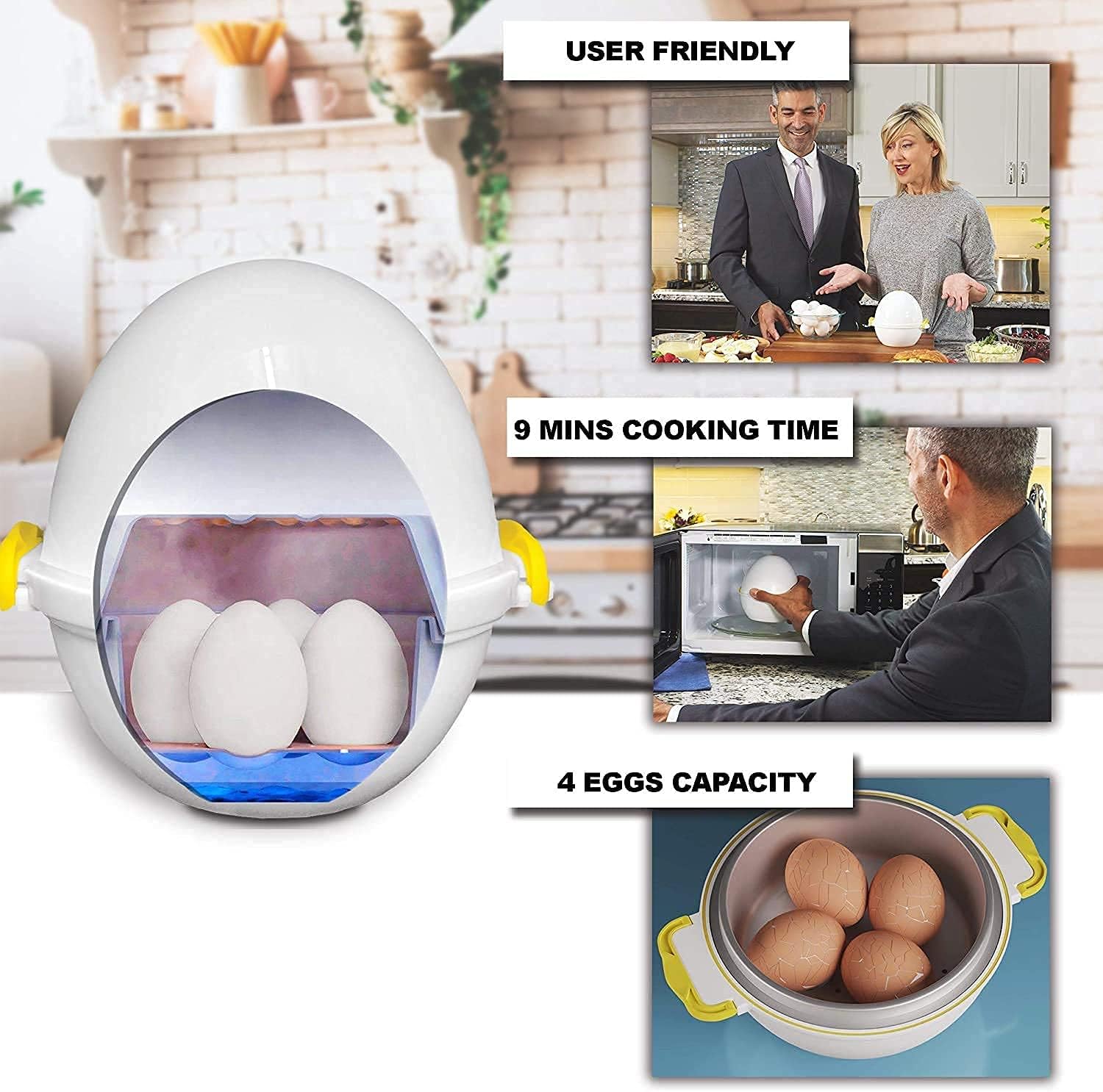 EGG POD by Emson – Máquina para huevos duros para microondas, cocina, caldera y vaporera, 4 huevos duros perfectamente cocidos en menos de 9