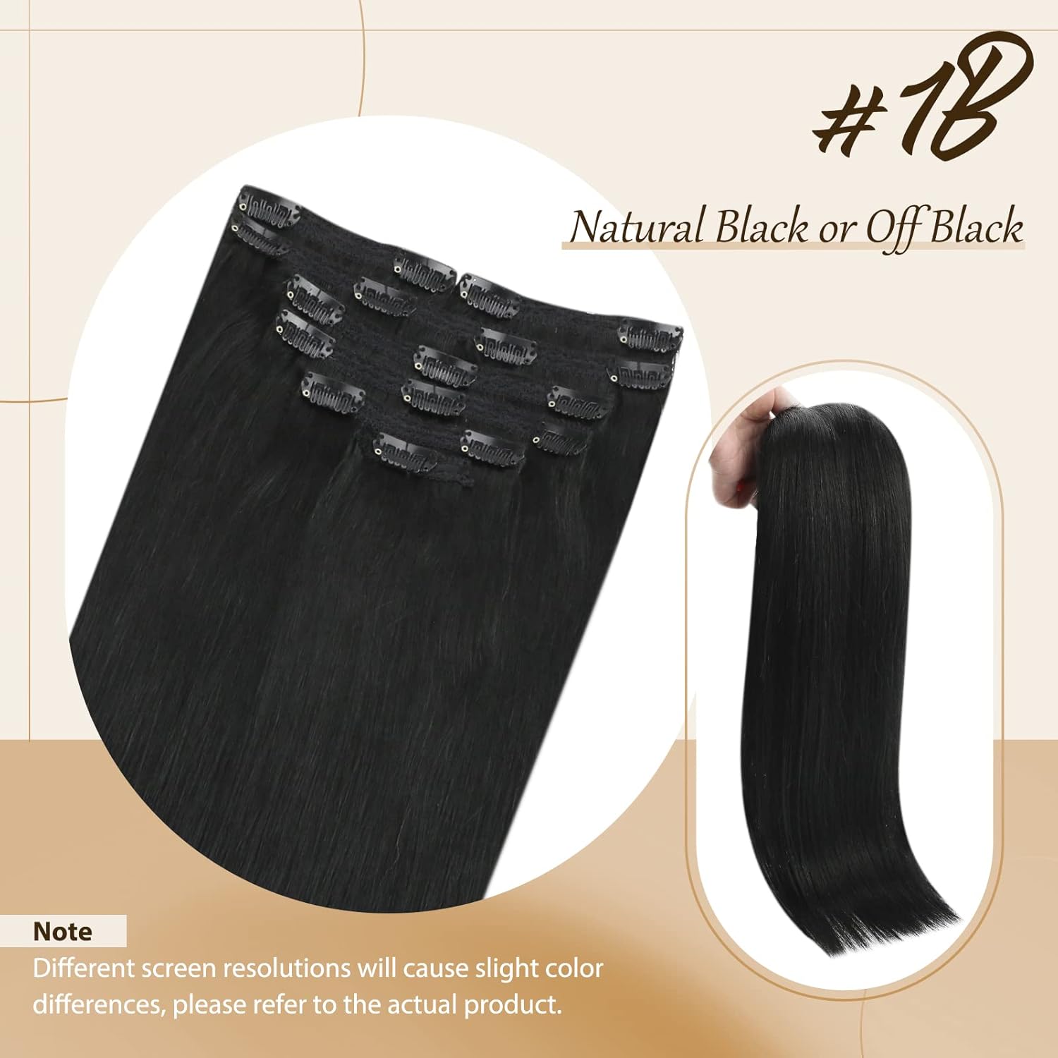 Sunny Hair – Extensiones de clip de cabello humano lacio para un aspecto natural, se mezclan muy bien con tu cabello, color negro – 18pulgadas,