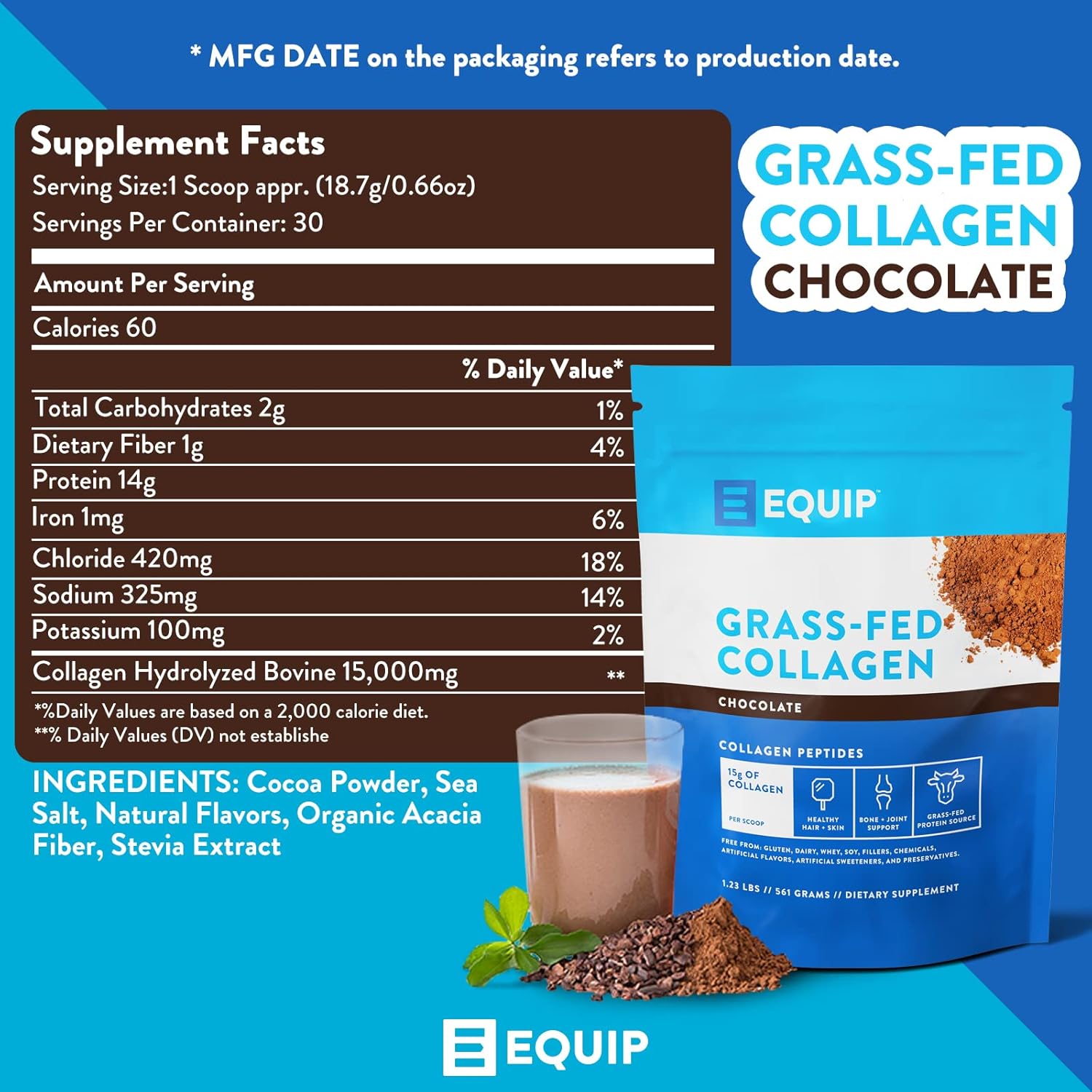 Equip Foods Polvo de colágeno alimentado con pasto  Péptidos de colágeno bovino 100% hidrolizados con aminoácidos  Colágeno de carne de res para