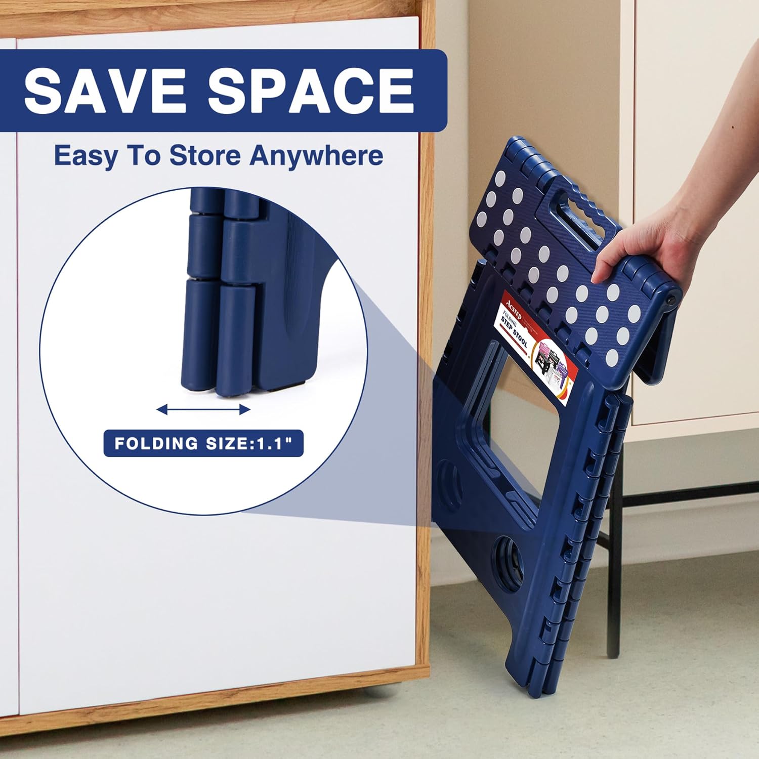 ACSTEP Taburete plegable de 16 pulgadas, taburete plegable de plástico resistente para adultos y niños, taburete con asa, taburete plegable adecuado