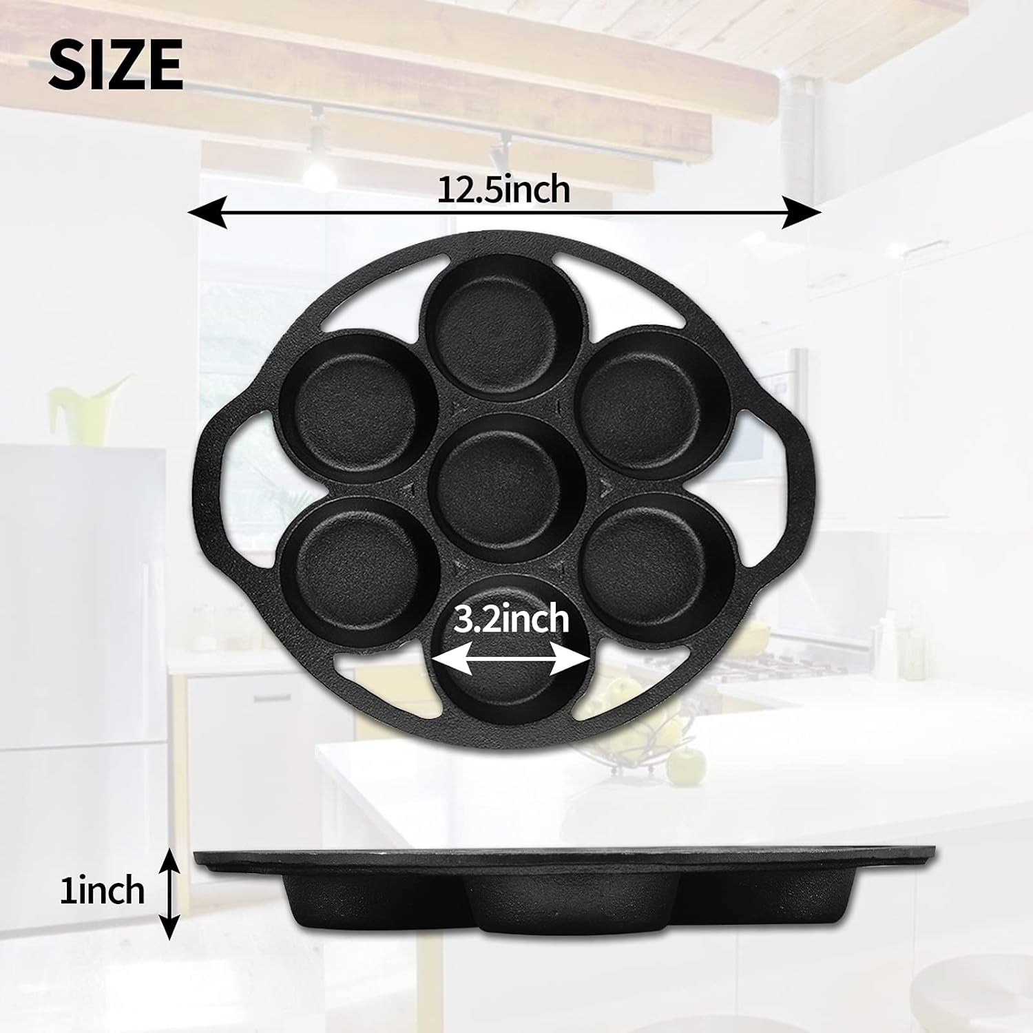 SUNSHNO Molde para galletas de hierro fundido con asas, juego de 7 bandejas para hornear presazonadas, bandeja para hornear galletas, panecillos