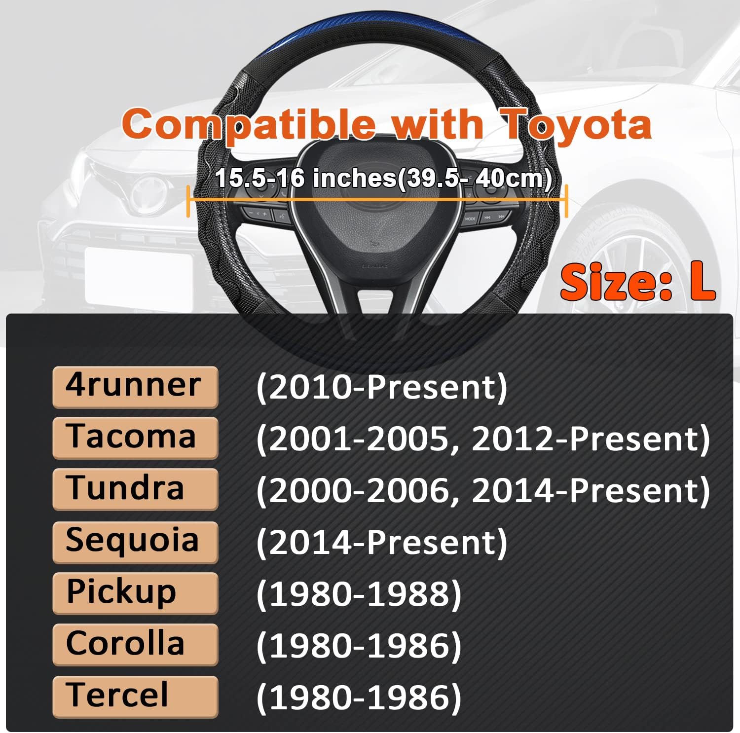 GIANT PANDA Funda de volante para Toyota Tacoma 4Runner Tundra Sequoia, cubierta de volante de automóvil para grandes 15.5-16 pulgadas, color azul