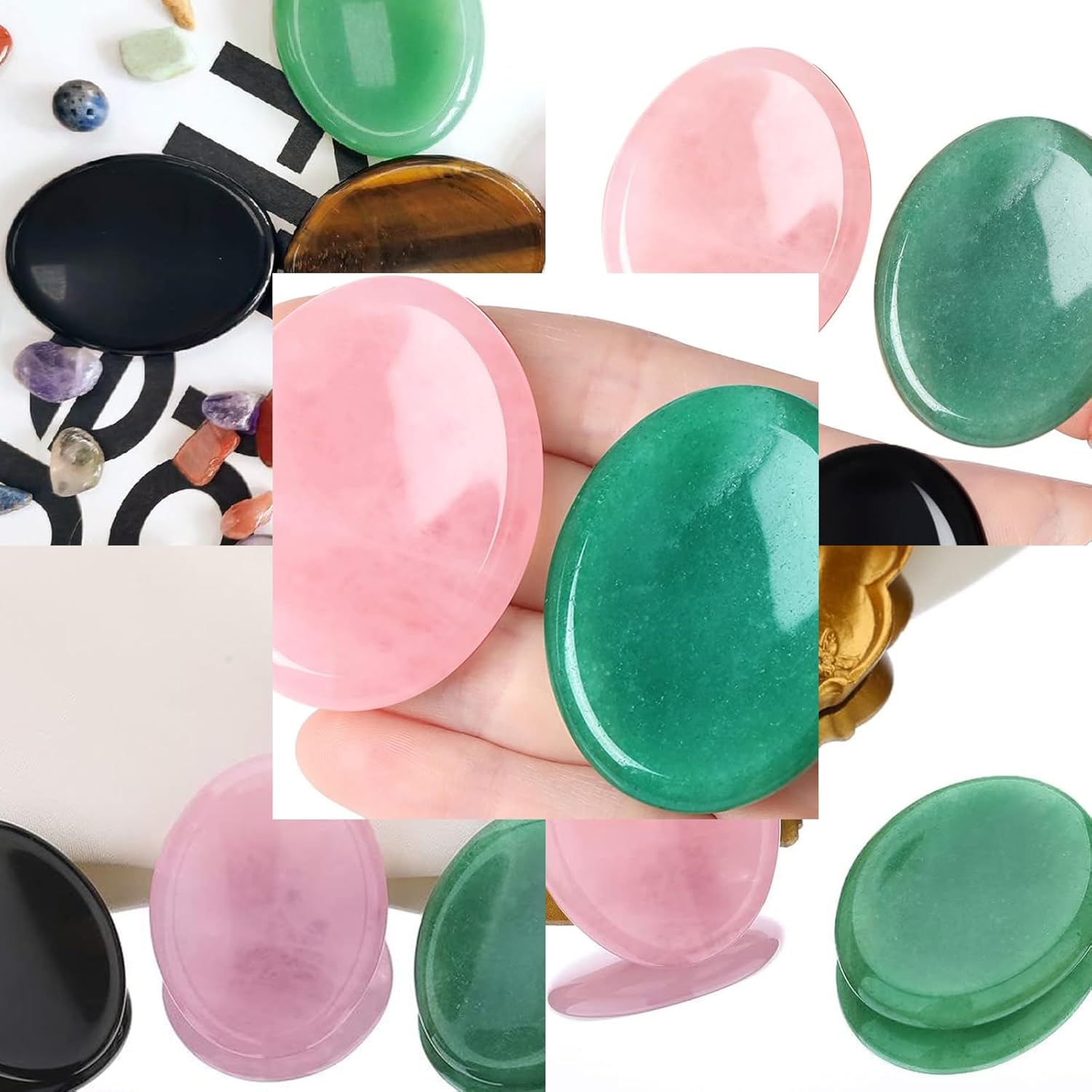 Paquete de 2 increíbles piedras preciosas de cristal para la ansiedad y la preocupación del pulgar para meditación del estrés, artículos de alivio