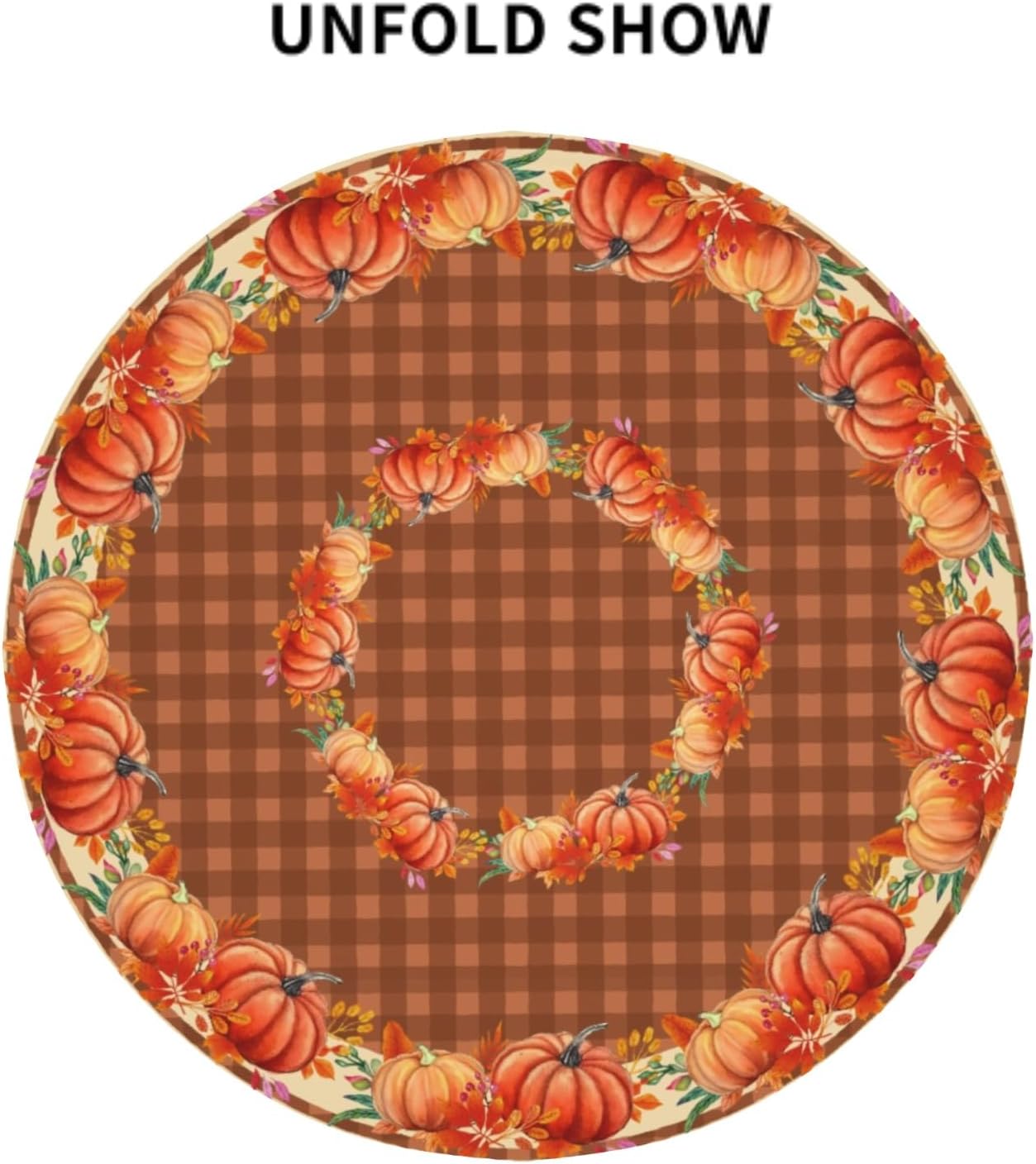 Giwawa Mantel redondo de calabaza de otoño, 60 pulgadas, hojas de arce otoñales, mantel decorativo a cuadros marrones para cocina, comedor,