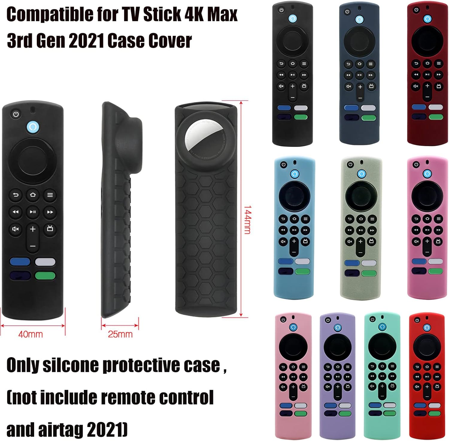 Paquete de 2 Funda compatible con adhesivo de azulejos y TV Stick 4K Max, brilla en la oscuridad, para control remoto por voz de Alexa de 3